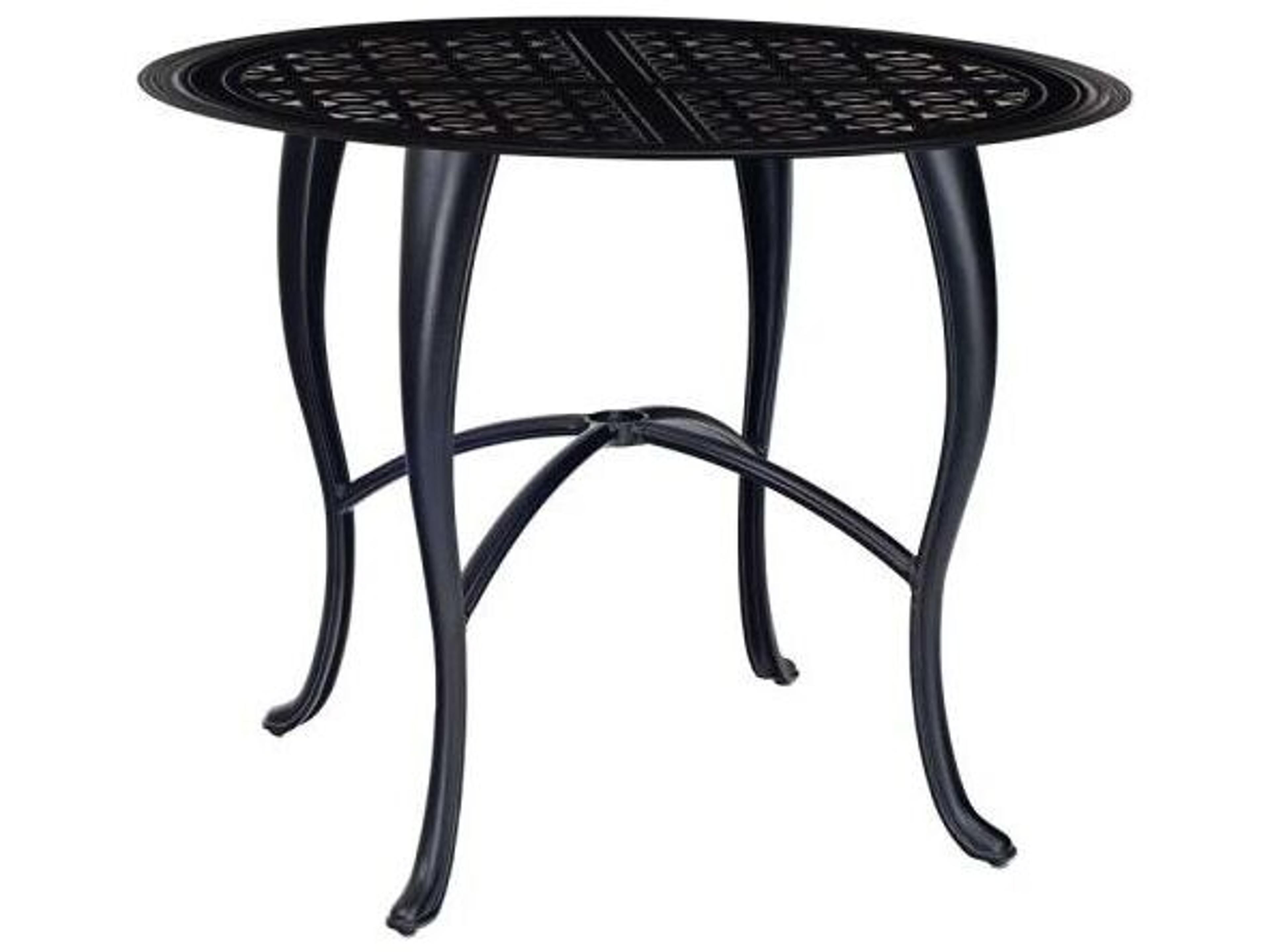 Woodard Hampton Cast Aluminum Round Outdoor Patio Counter Height Table with Umbrella Hole in Cabriole Base