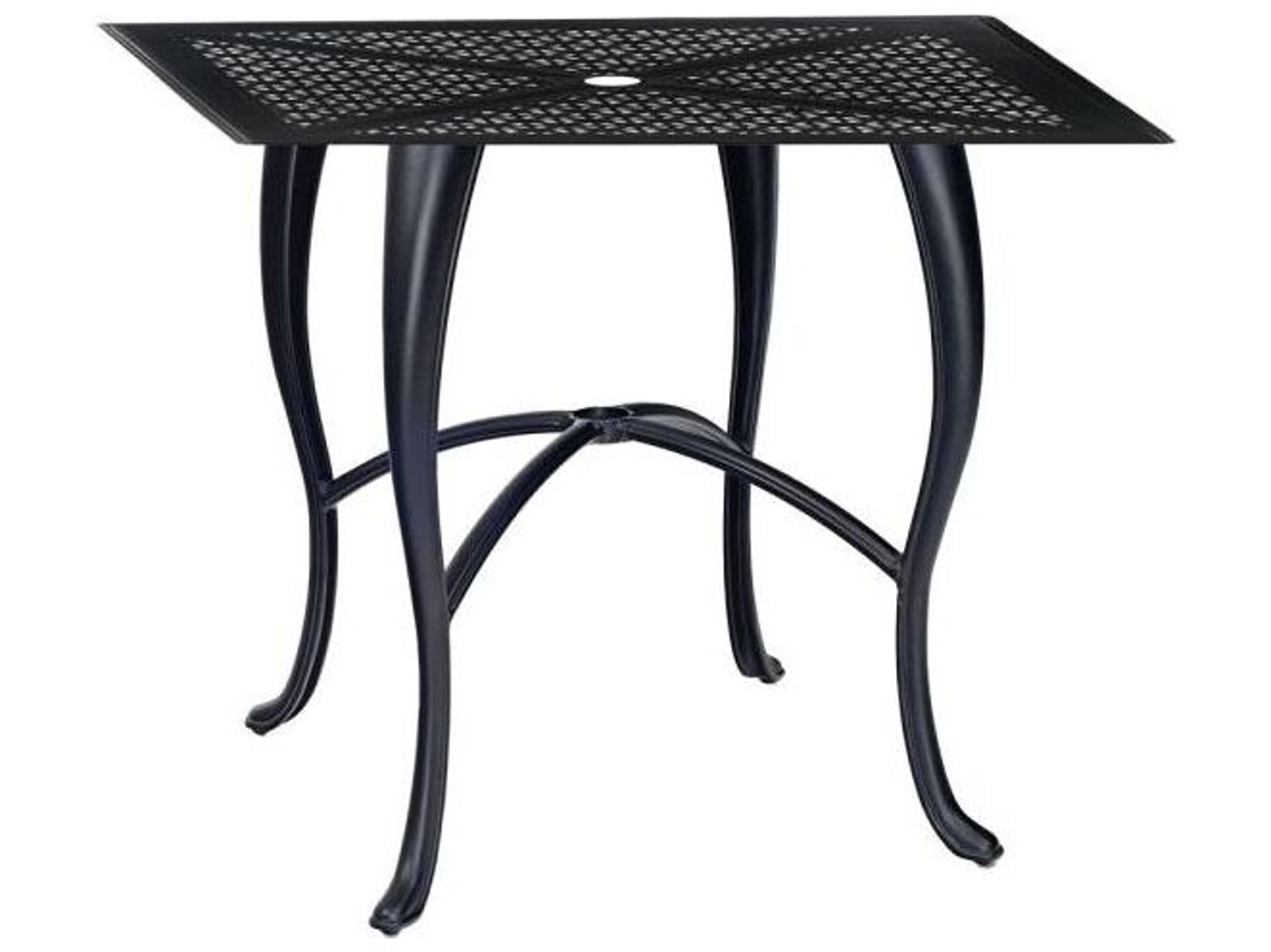 Woodard Hampton Cast Aluminum Square Patio Counter Height Table with Umbrella Hole in Cabriole Base