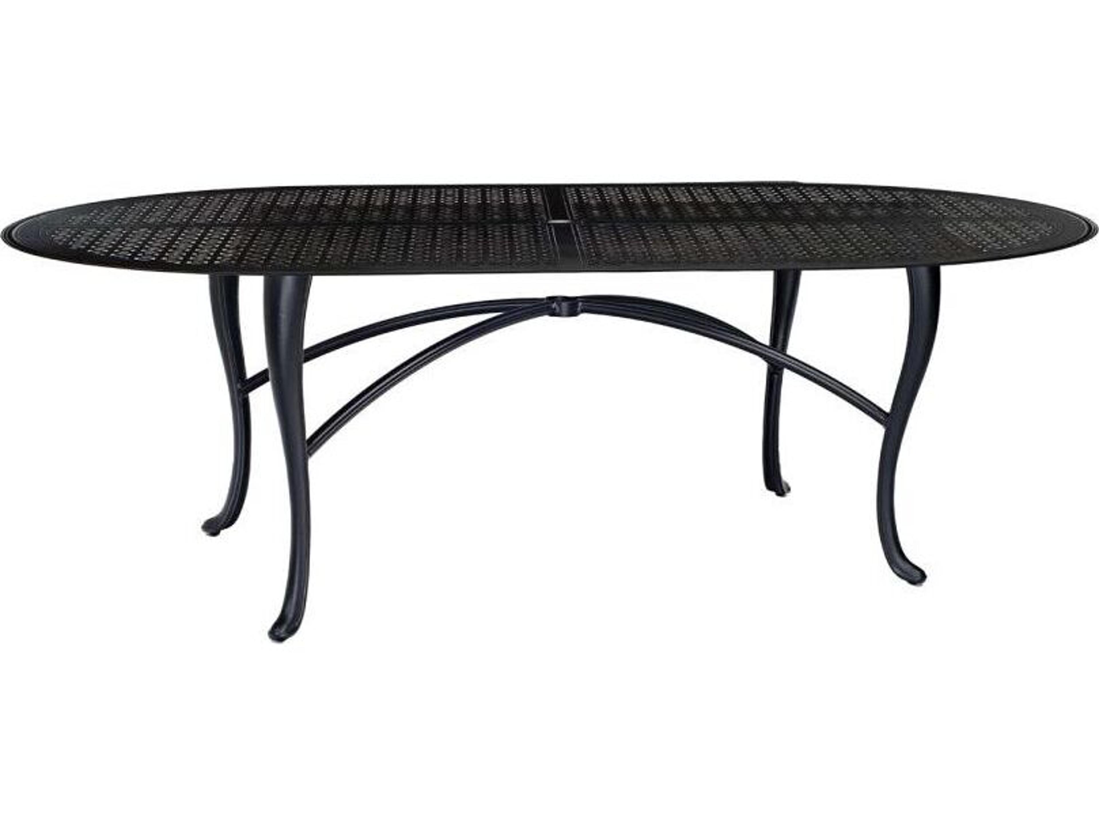 Woodard Hampton Cast Aluminum Rectangular Patio Dining Table with Umbrella Hole in Cabriole Base