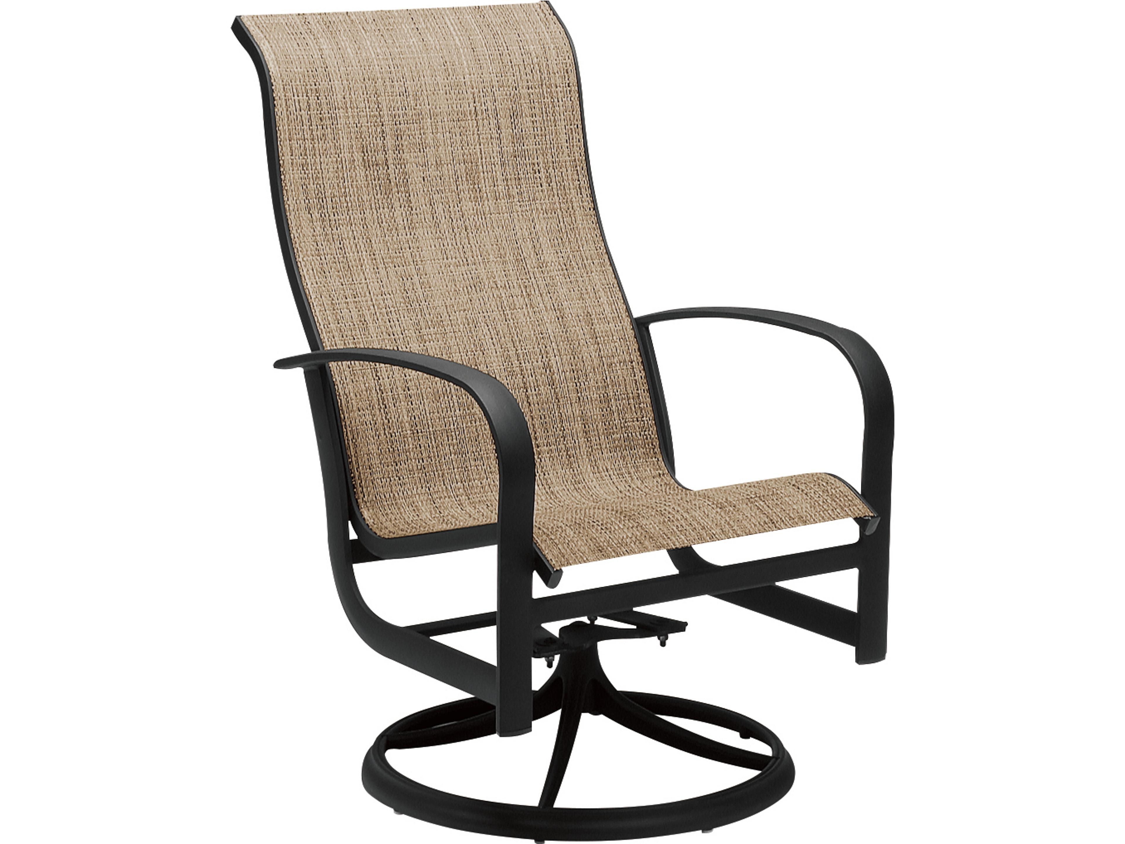 Woodard Fremont Sling Aluminum High Back Swivel Rocker Outdoor Dining Arm Chair