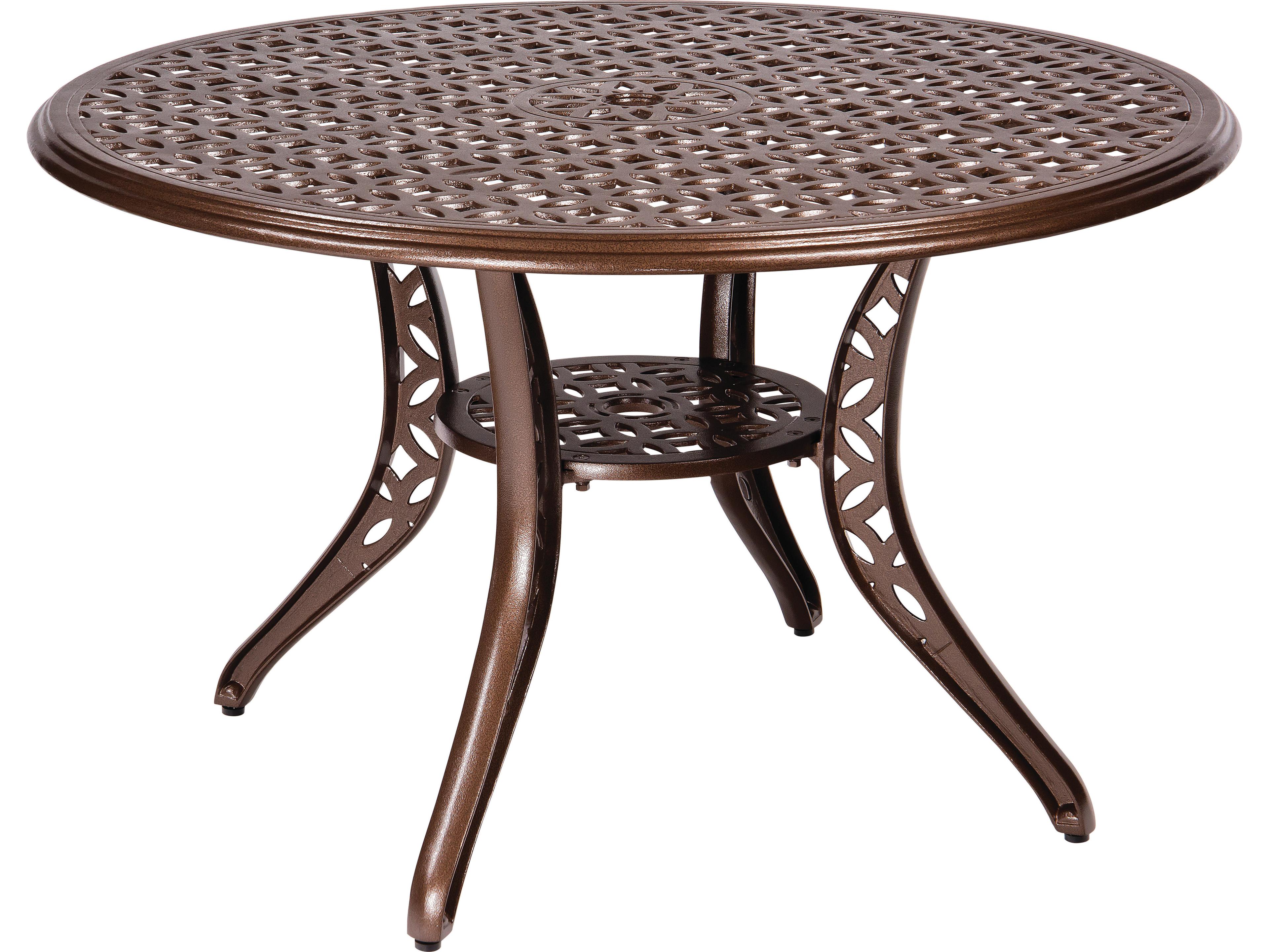 Woodard Casa Cast Aluminum Round Outdoor Patio Dining Table with Umbrella Hole