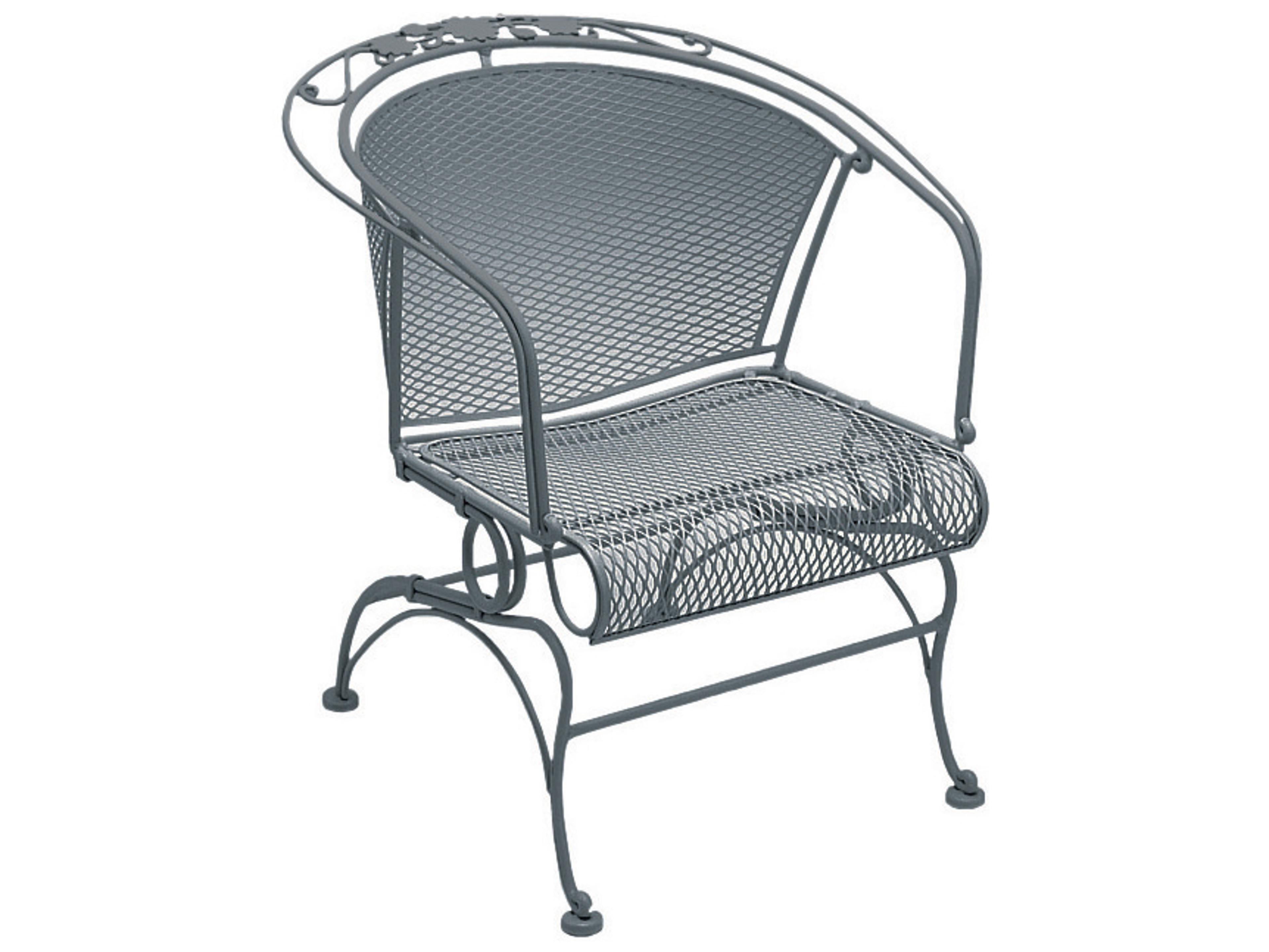 Woodard Briarwood Wrought Iron Coil Spring Barrel Outdoor Patio Dining Arm Chair with Cushion