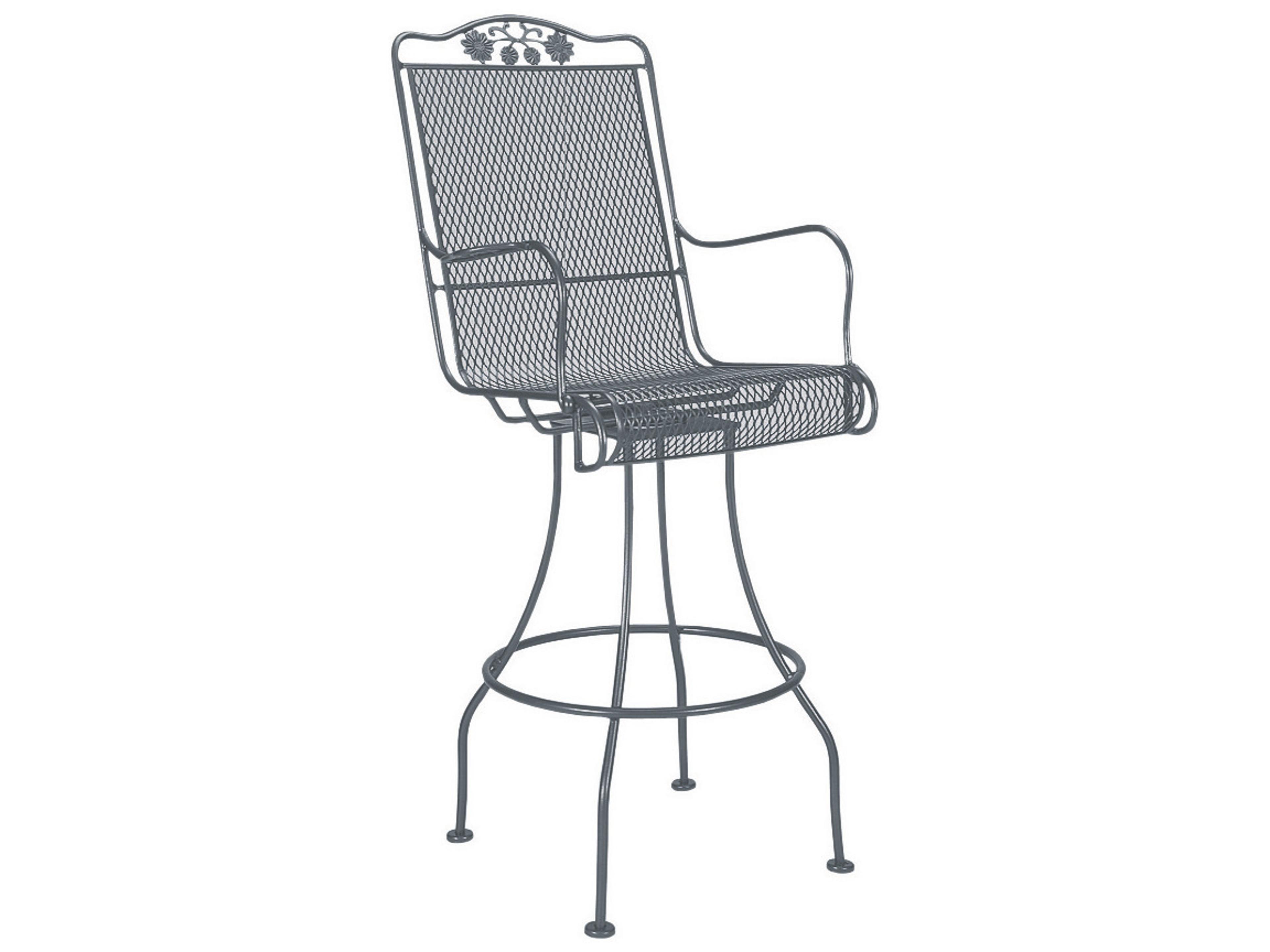 Woodard Briarwood Wrought Iron Swivel Outdoor Bar Stool with Cushion