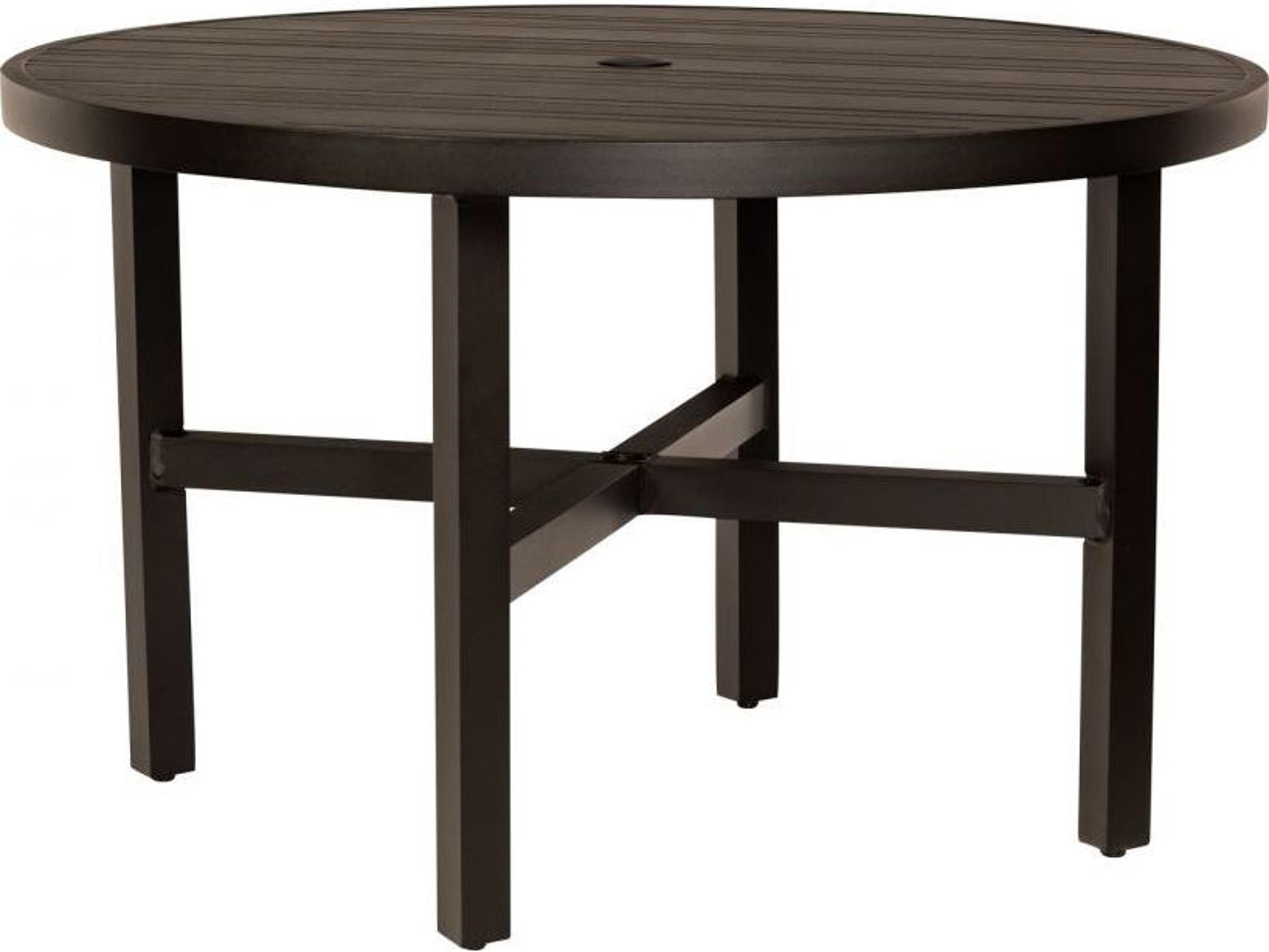 Woodard Tri-slat Aluminum Round Outdoor Dining Table with Umbrella Hole