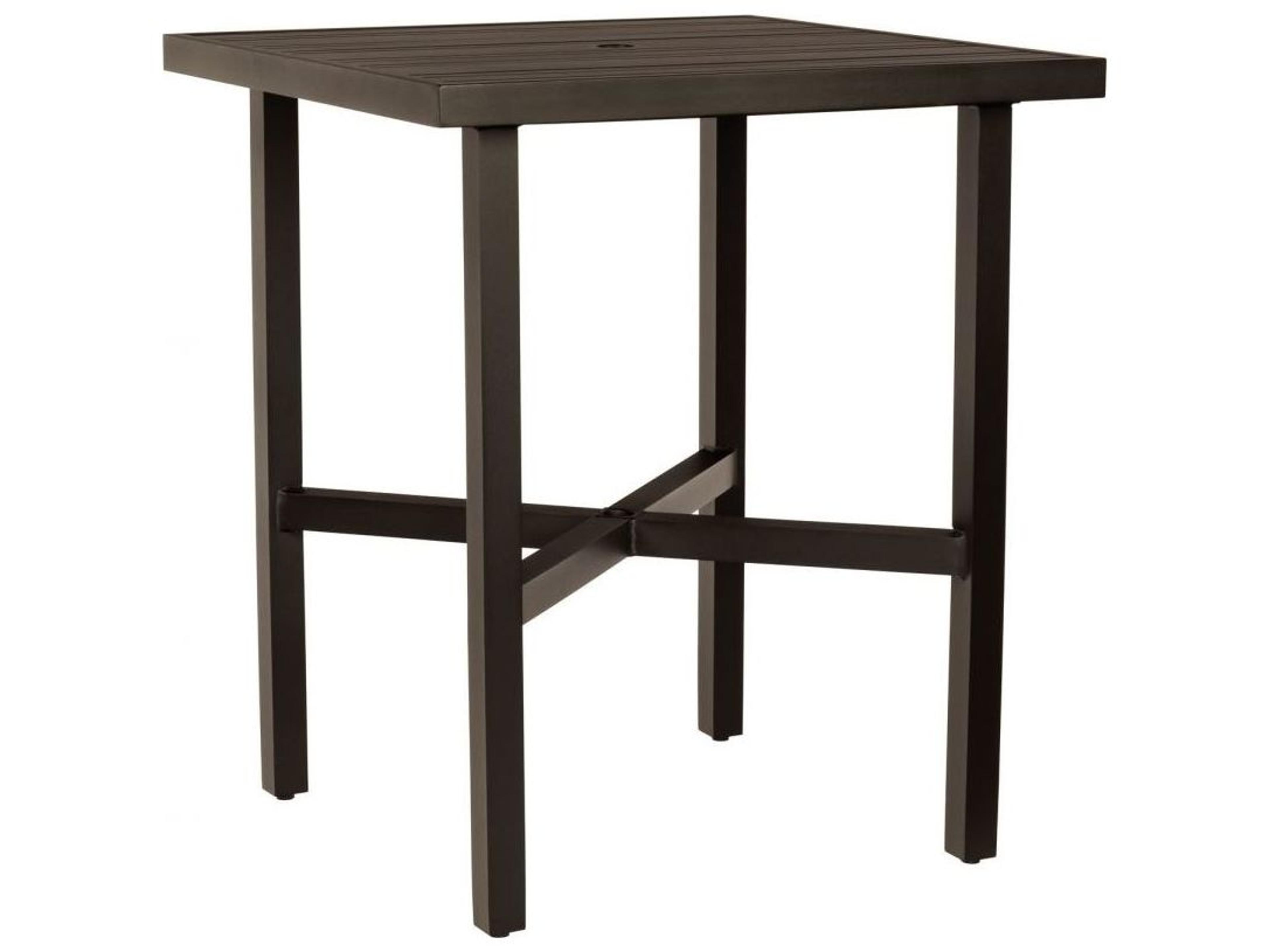 Woodard Tri-slat Aluminum Square Outdoor Patio Bar Table with Umbrella Hole