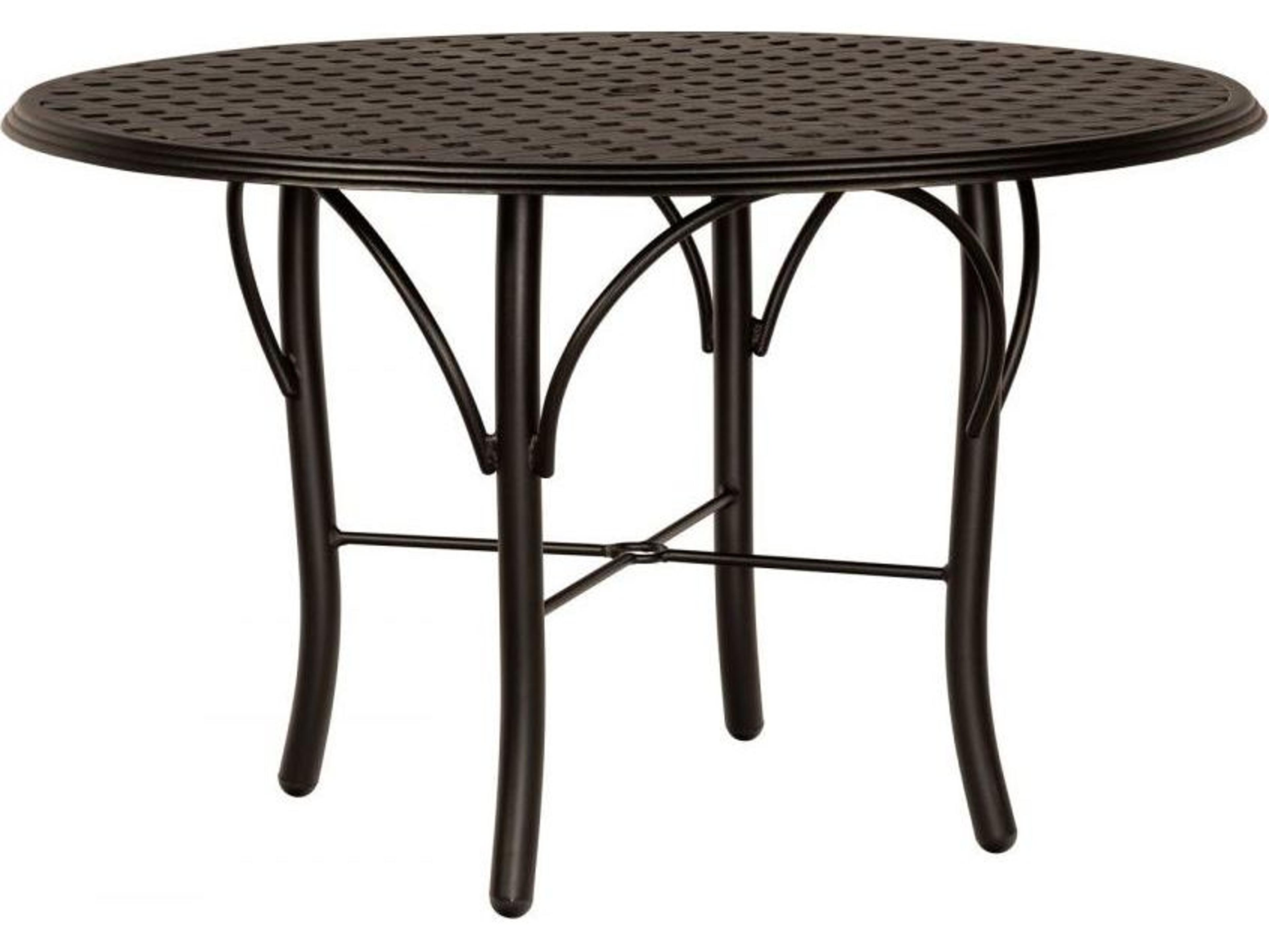 Woodard Thatch Aluminum Round Outdoor Dining Table with Umbrella Hole
