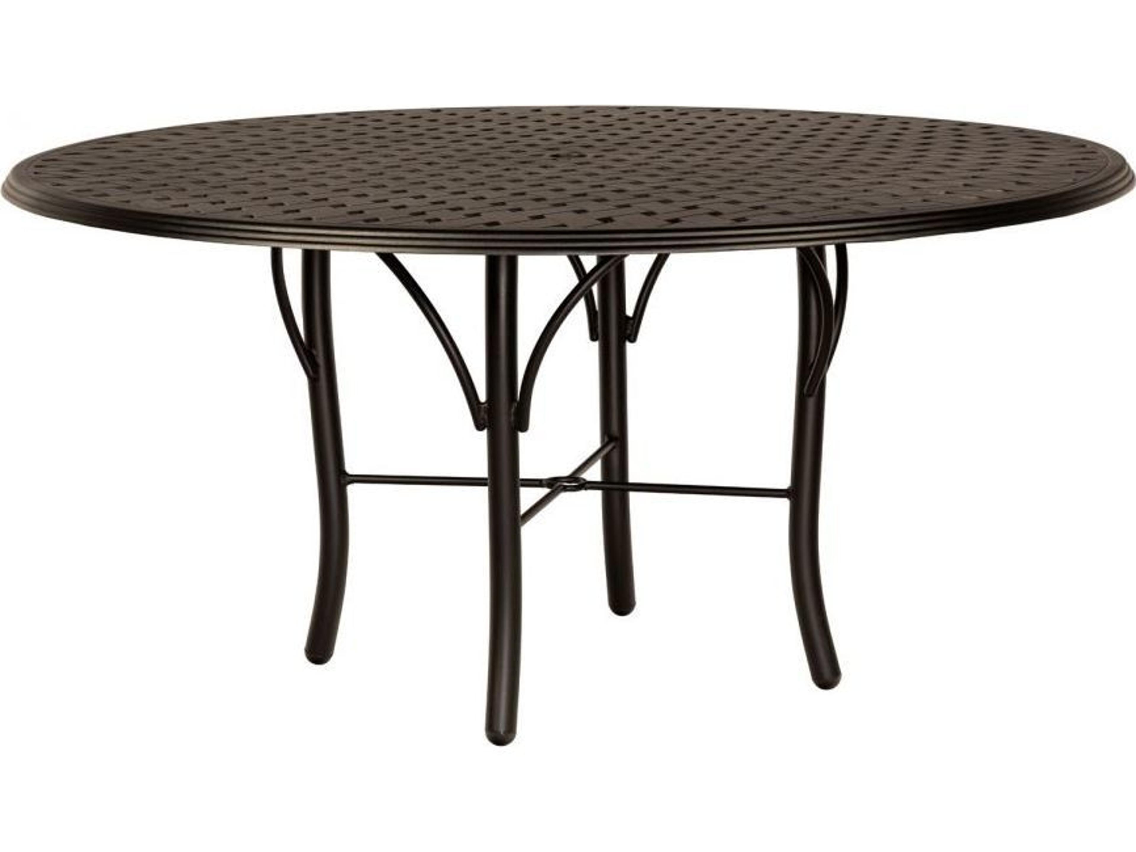 Woodard Thatch Aluminum Round Outdoor Patio Dining Table with Umbrella Hole