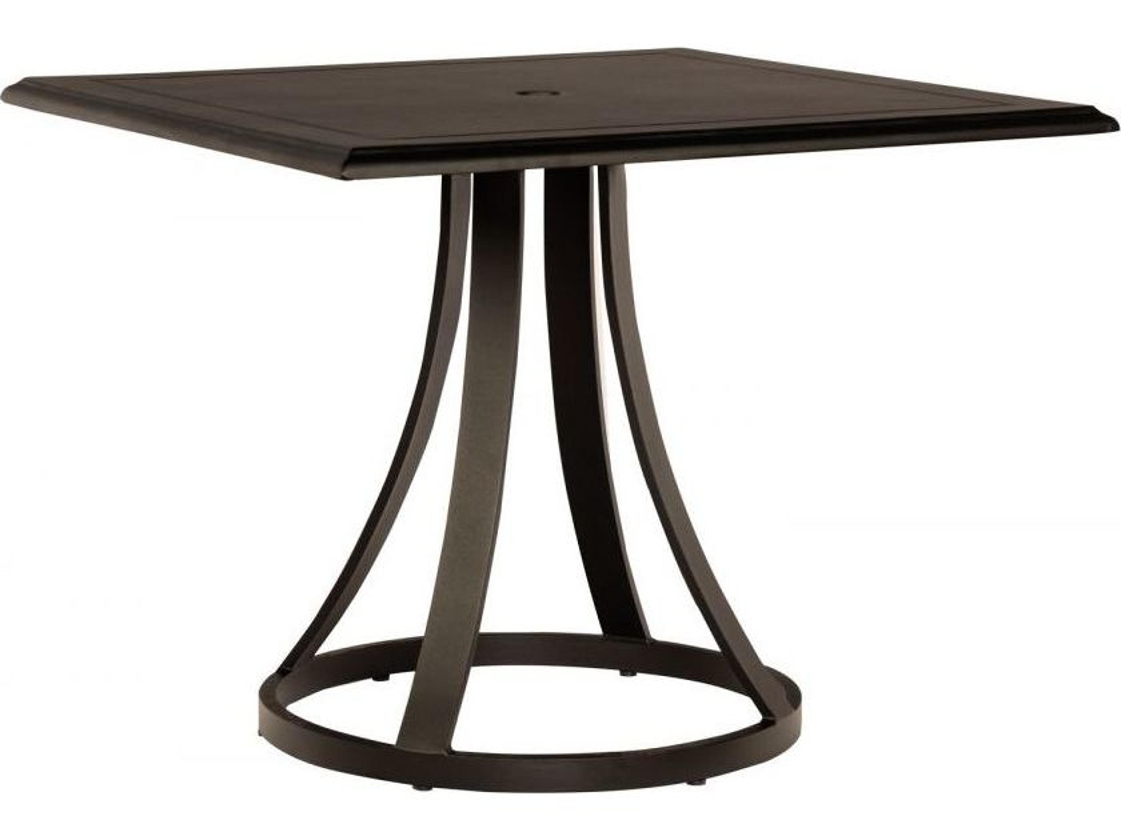 Woodard Solid Cast Aluminum Square Patio Bistro Table with Umbrella Hole