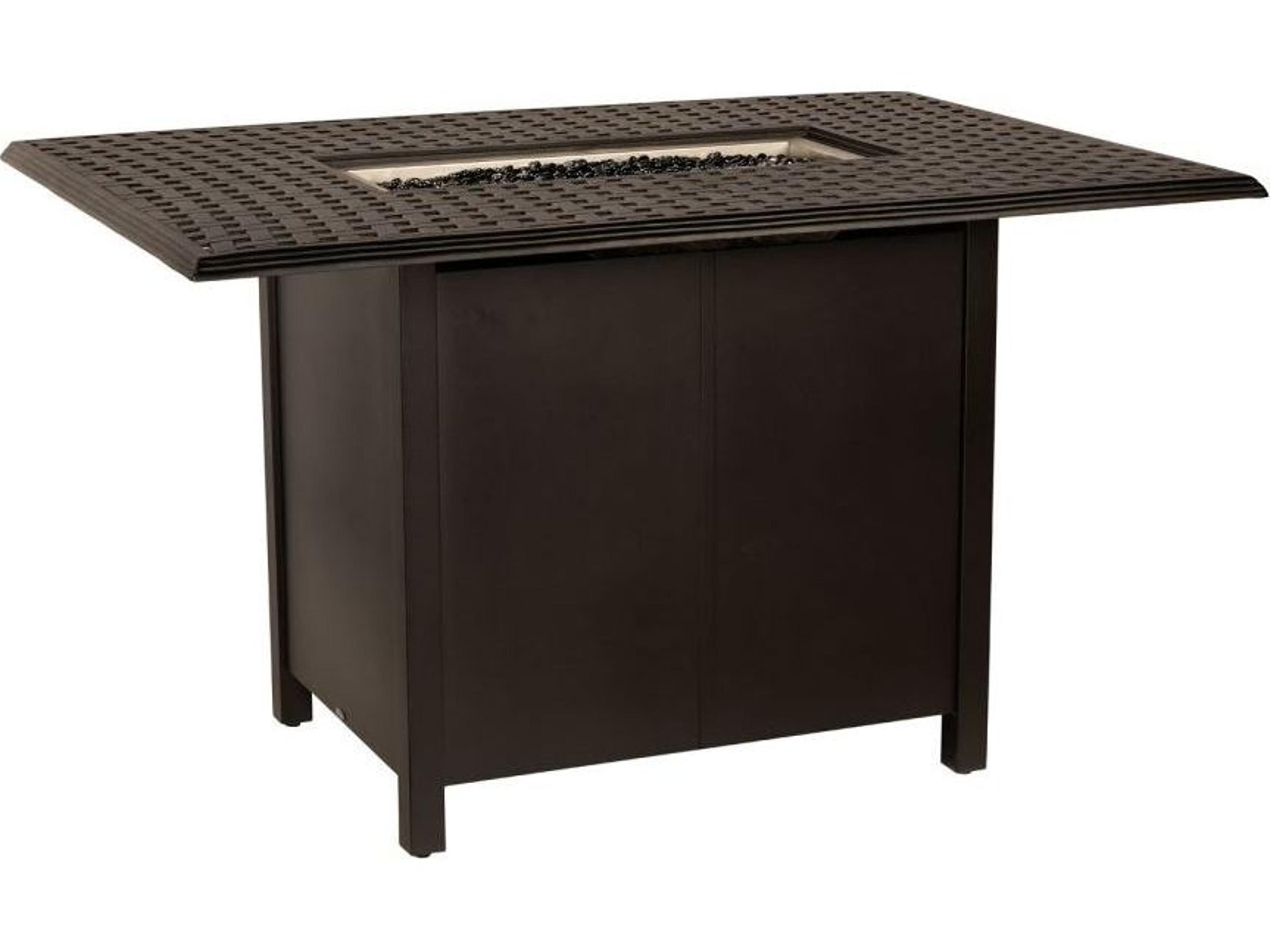 Woodard Thatch Aluminum Rectangular Coffee Height Outdoor Patio Fire Pit Table