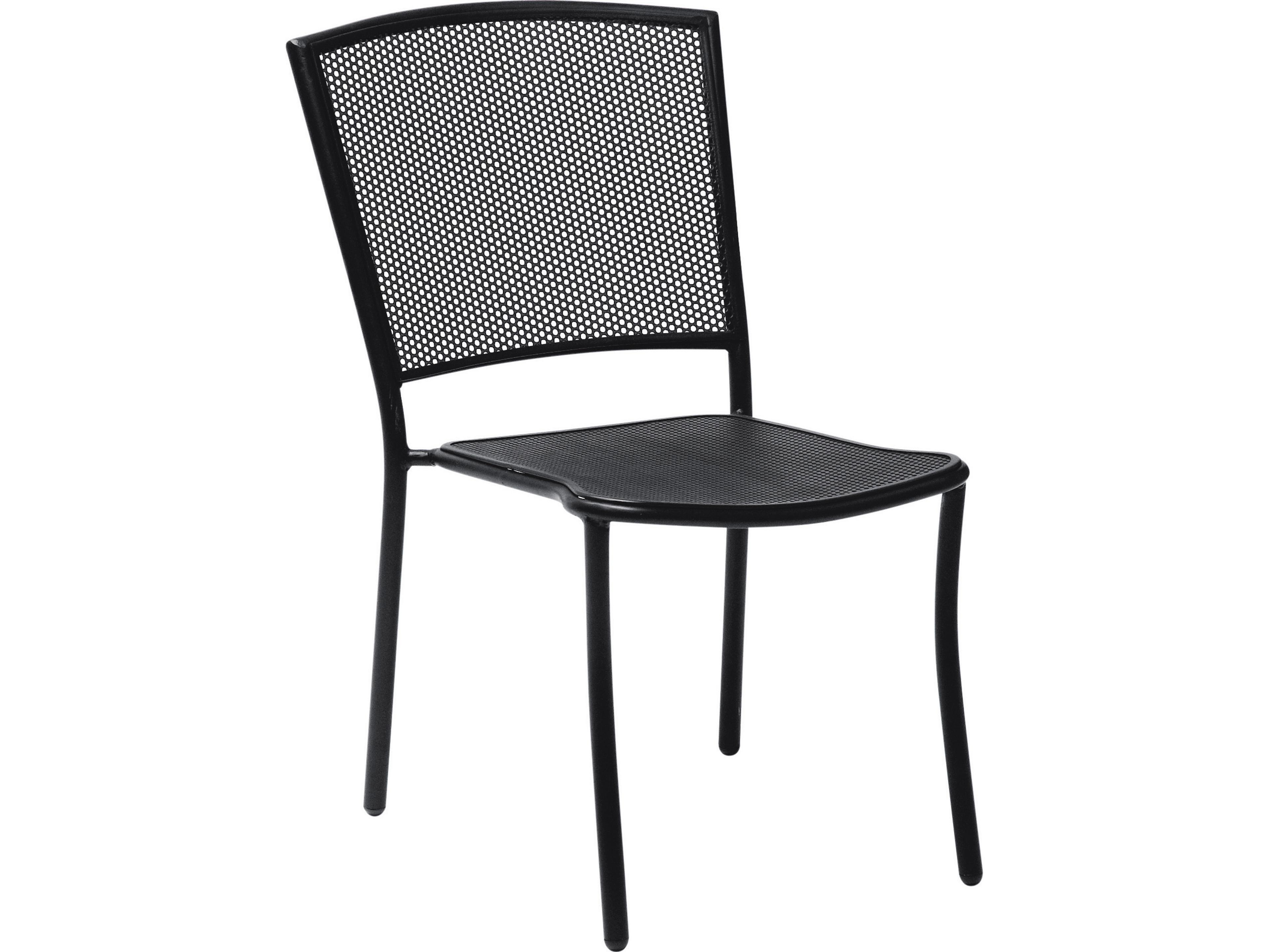 Woodard Albion Wrought Iron Stackable Outdoor Dining Side Chair -Textured Black