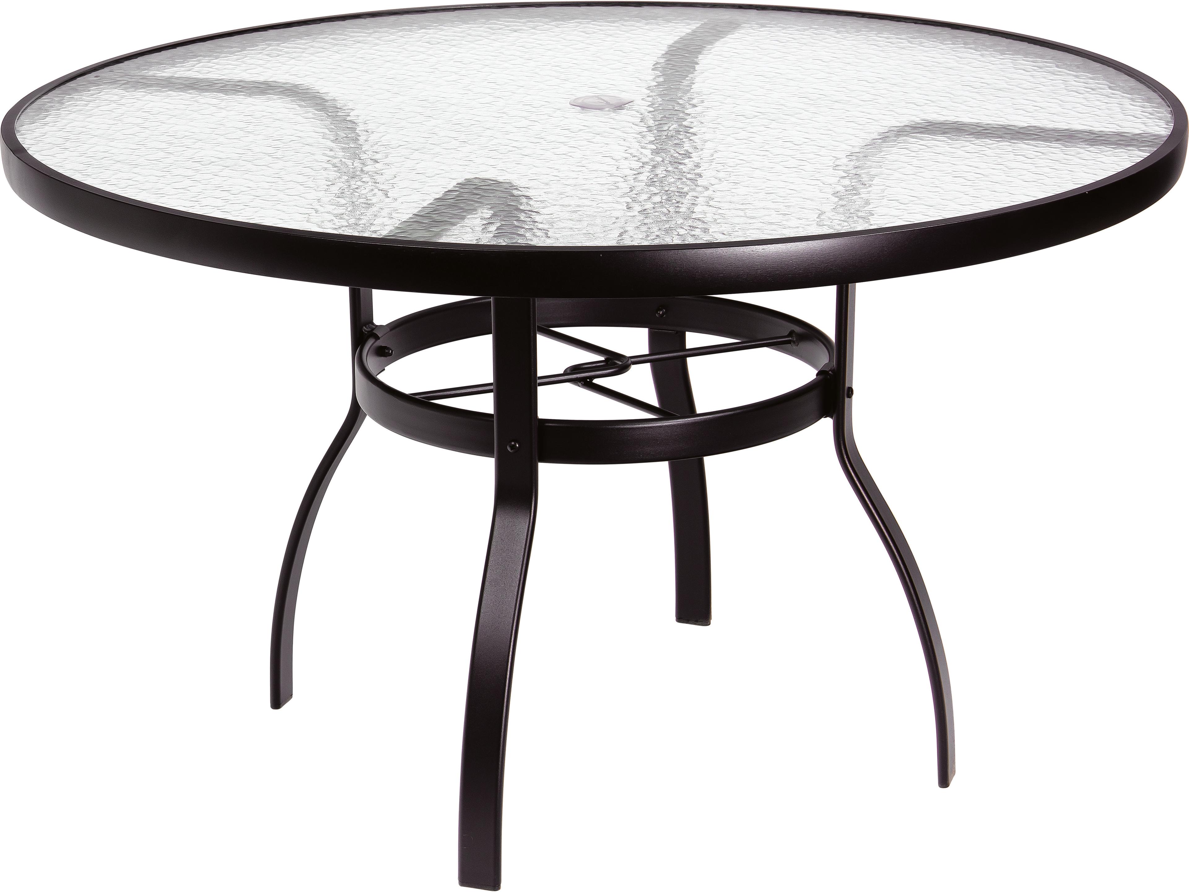 Woodard Aluminum Deluxe Round Acrylic Top Outdoor Patio Dining Table with Umbrella Hole