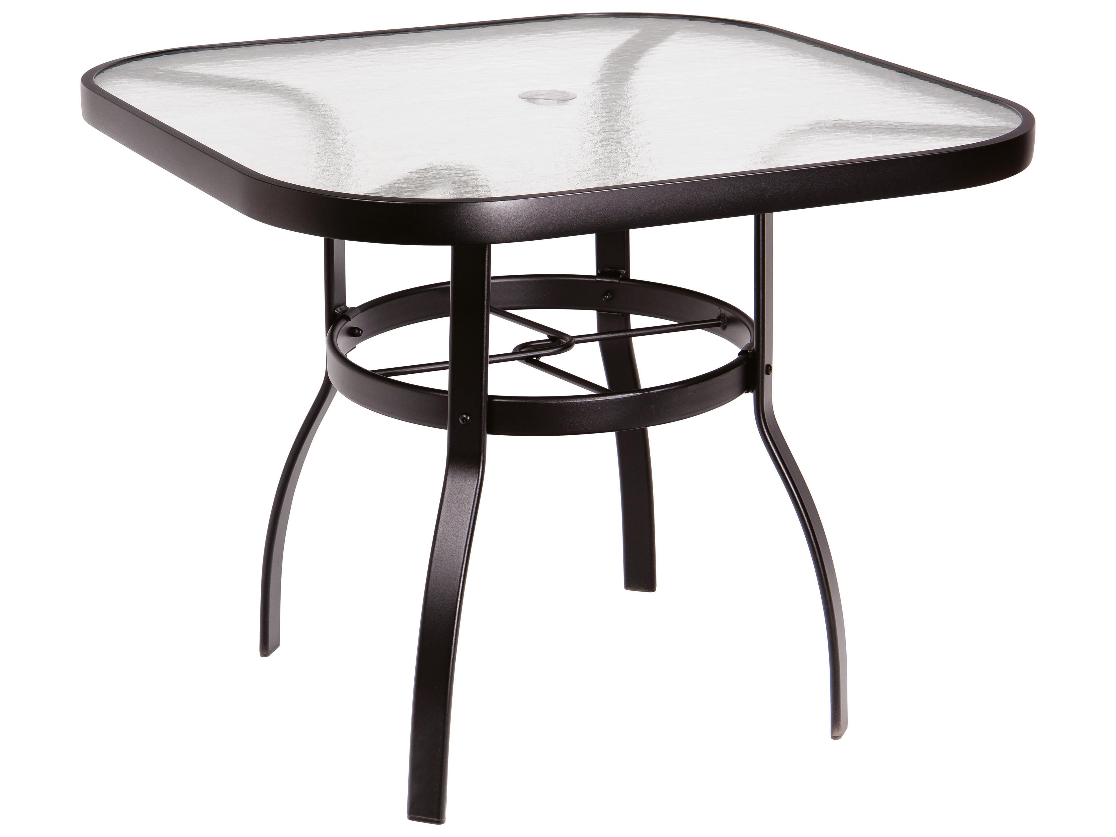 Woodard Deluxe Aluminum Square Obscure Glass Top Patio Dining Table with Umbrella Hole
