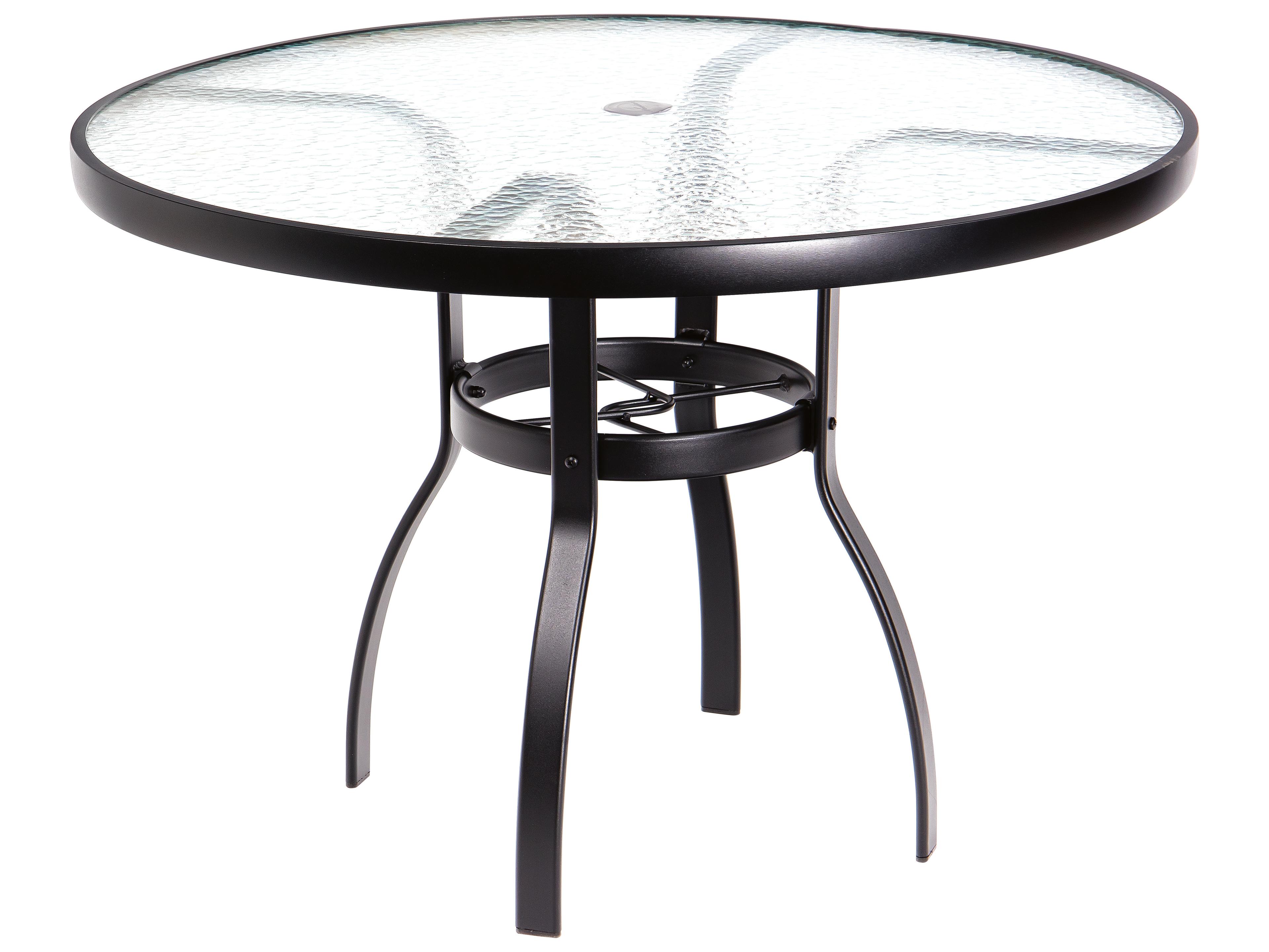 Woodard Aluminum Deluxe Round Obscure Glass Top Table with Umbrella Hole