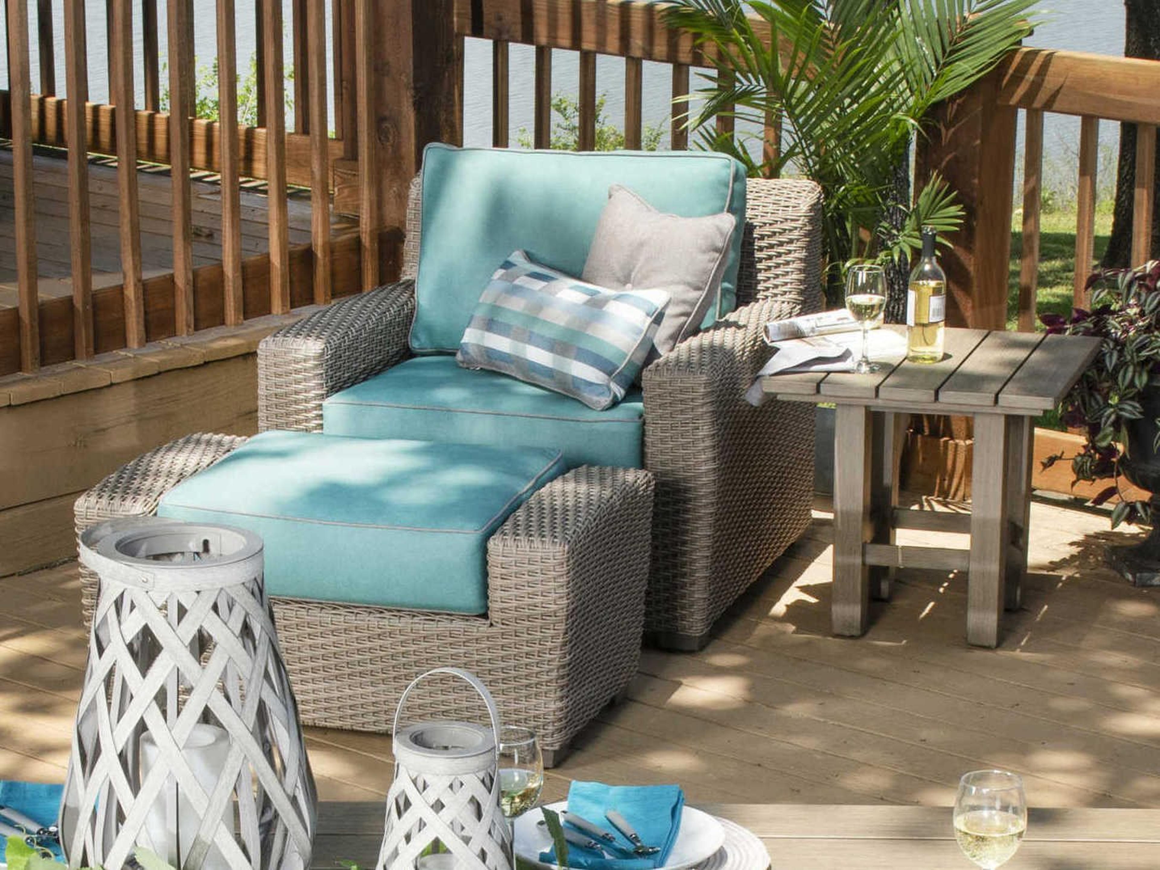 Woodard Whitecraft Augusta Wicker Aged Teak Patio Lounge Set