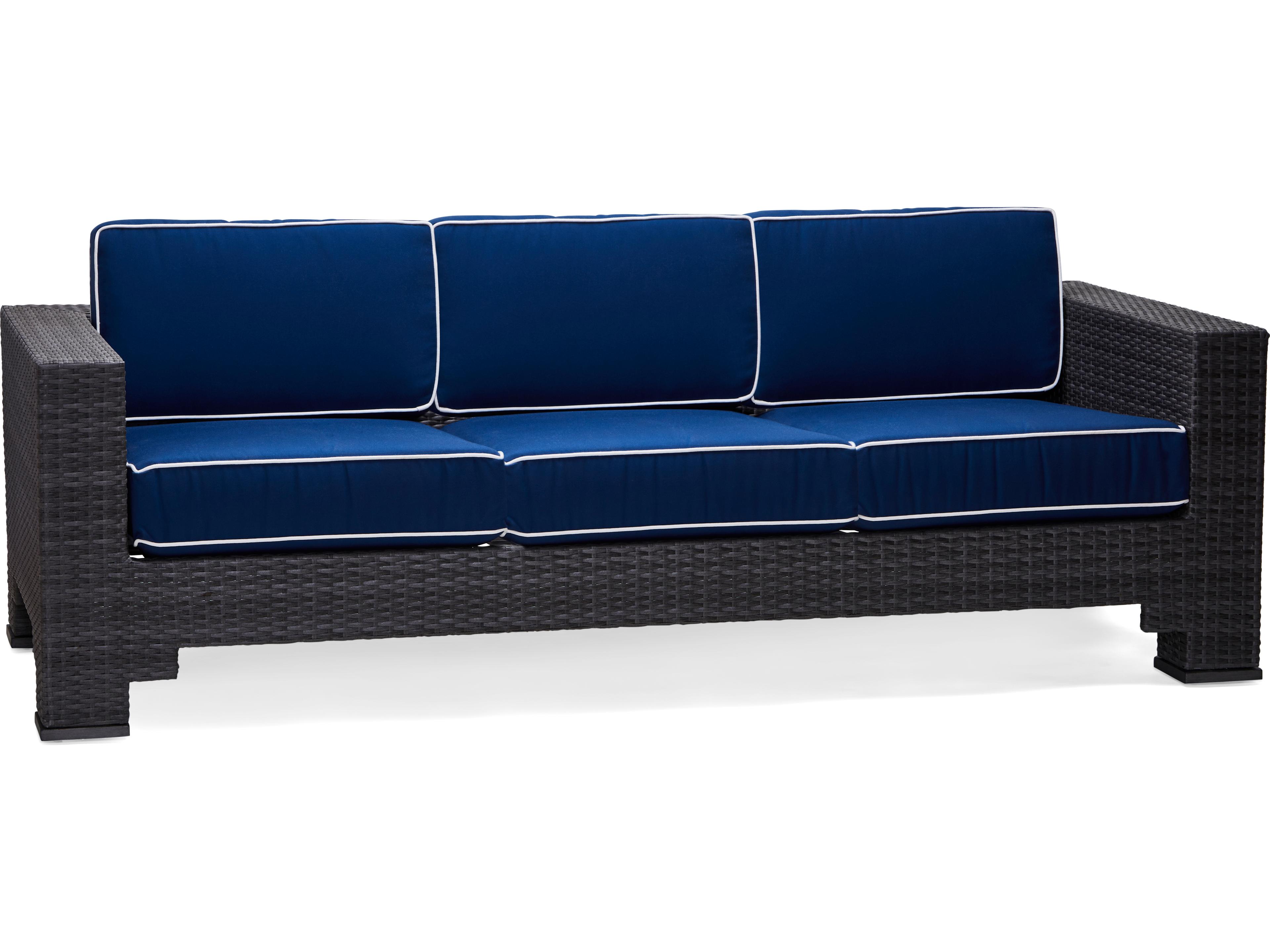 Woodard Alexa Hampton Lorenzo Wicker Outdoor Patio Sofa with Two Throw Pillows