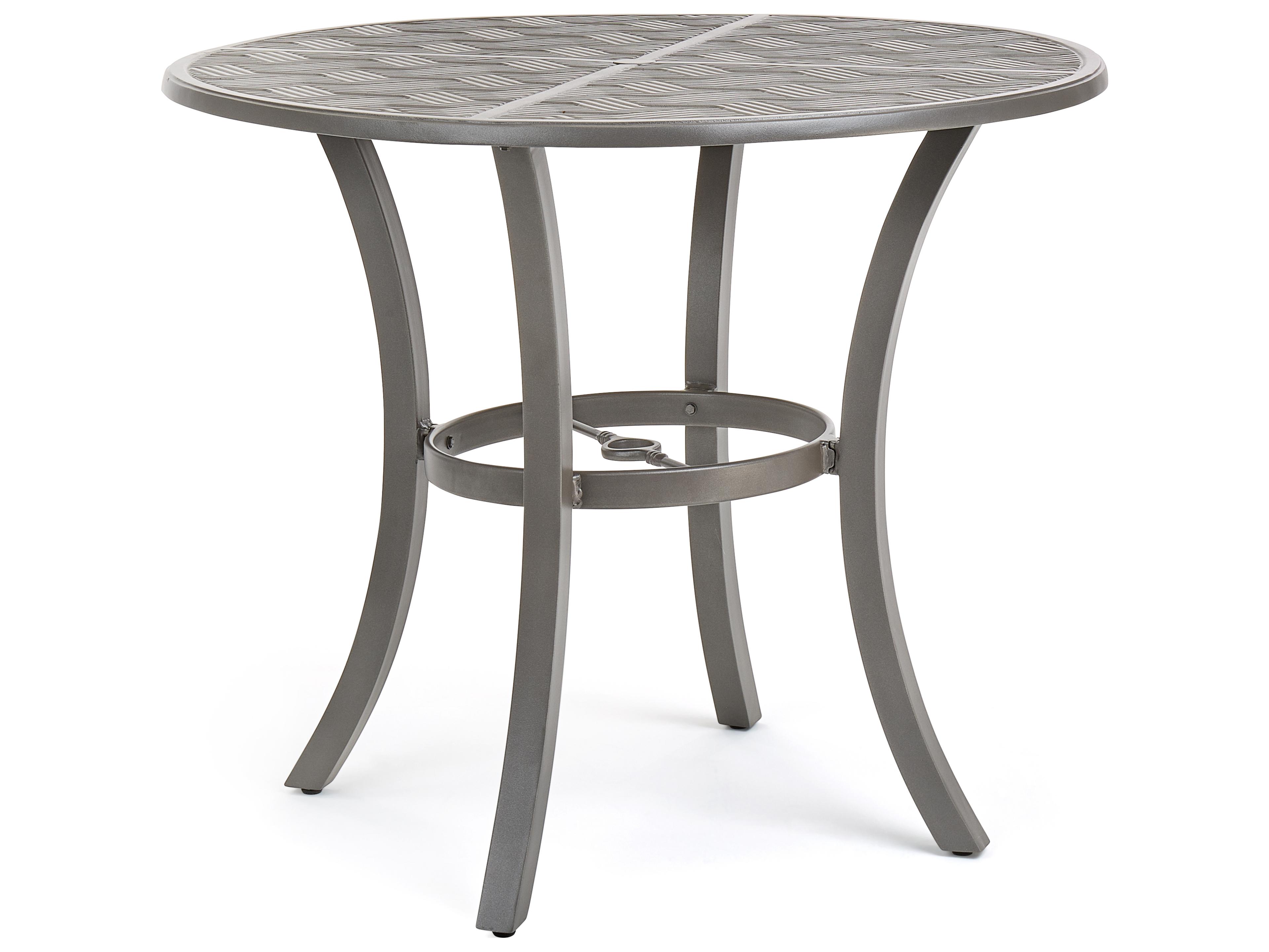 Winston Quick Ship Merge Weathered Teak Aluminum Round Patio Counter Table