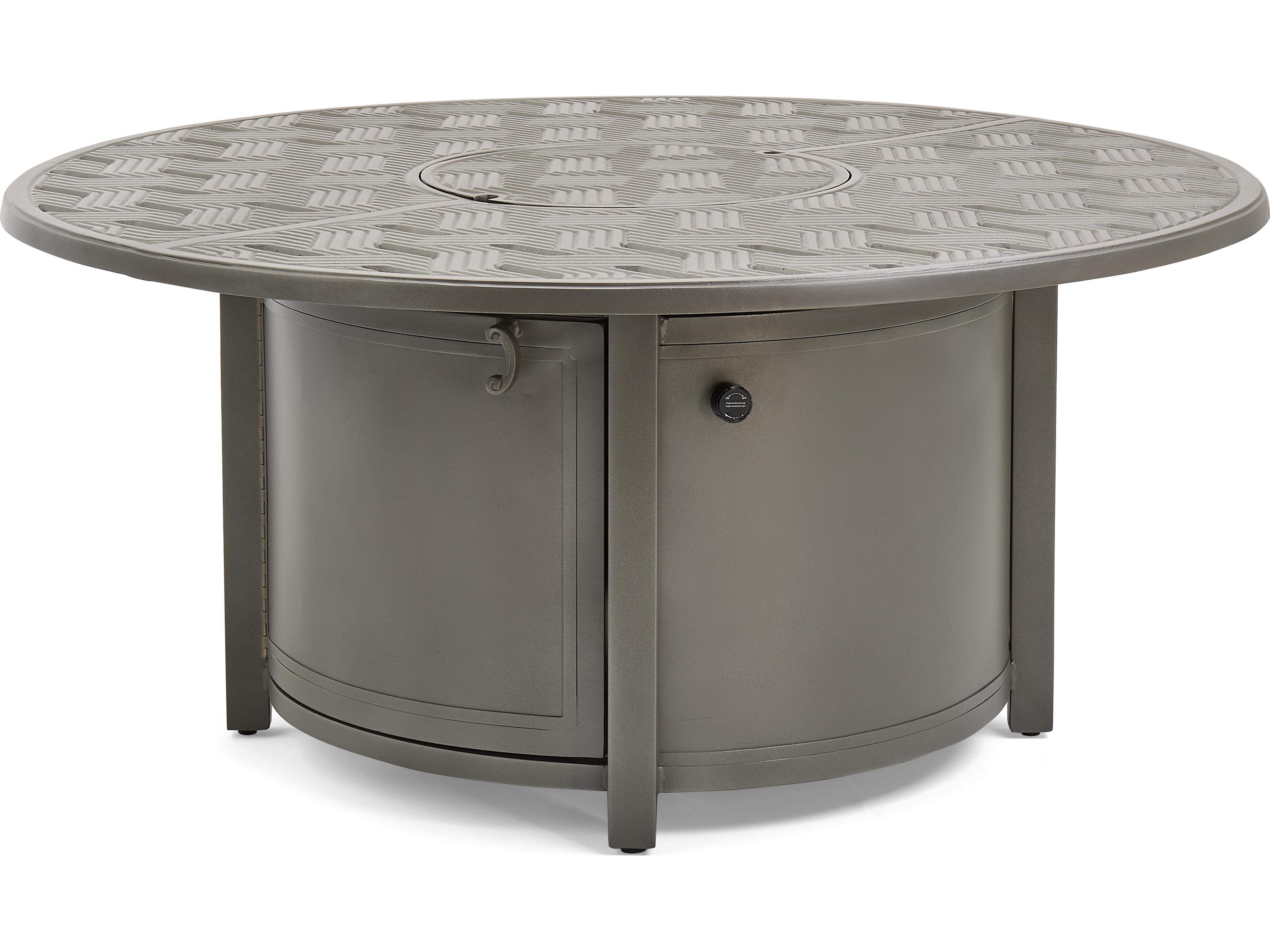 Winston Quick Ship Merge Weathered Teak Aluminum Round Patio Fire Pit Table