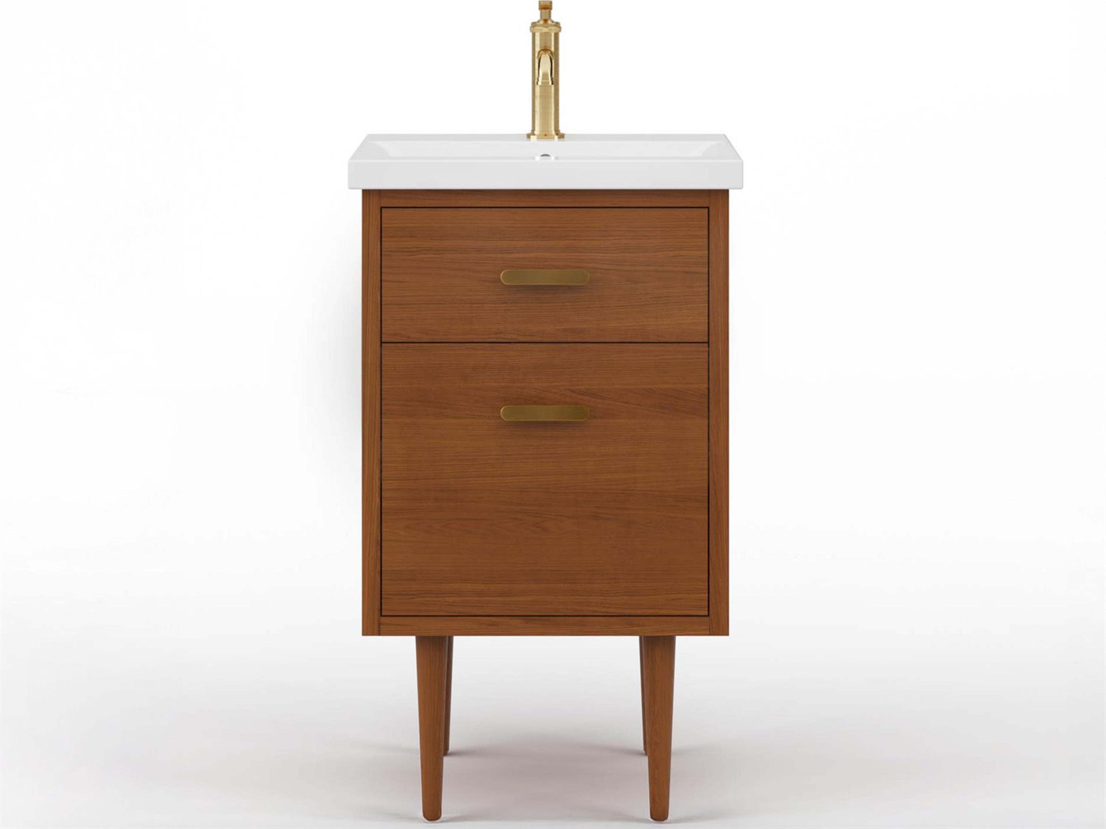 Water Creation Brandy Integrated Ceramic Sink Top Vanity in Honey Walnut with Satin Gold Single Faucet