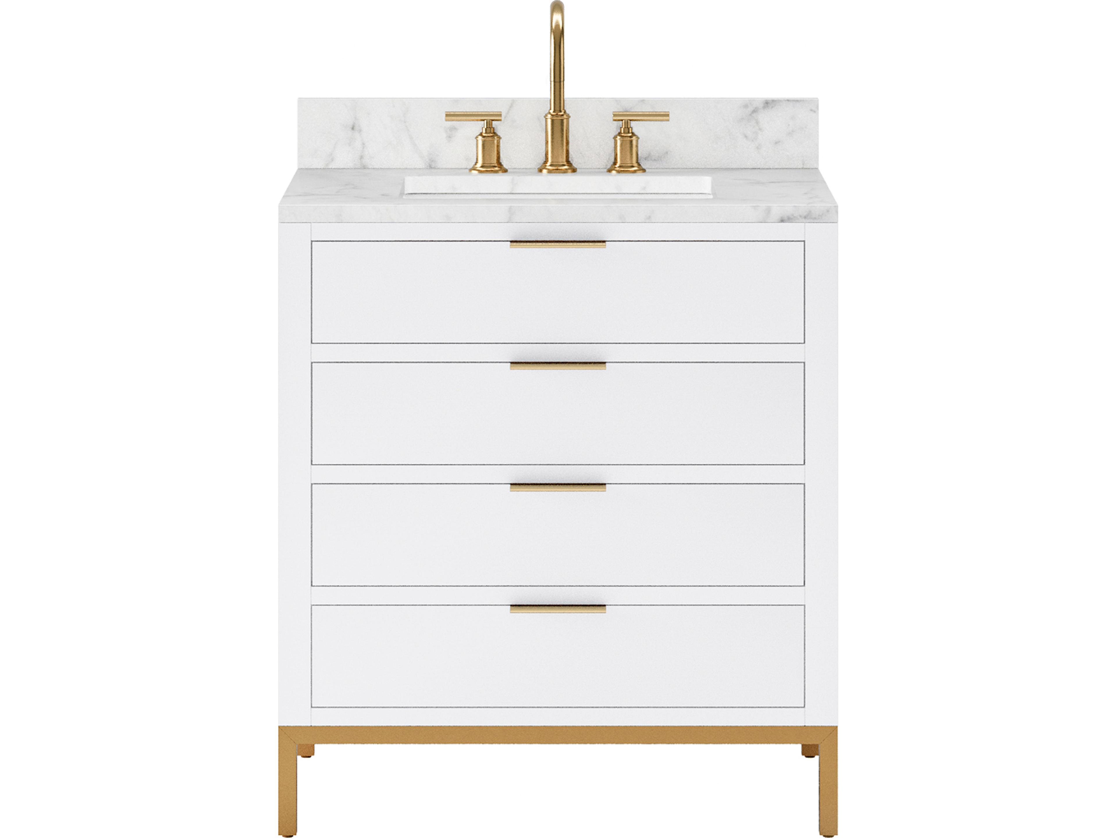 Water Creation Bristol Single Sink Carrara White Marble Countertop Bath Vanity in Pure White