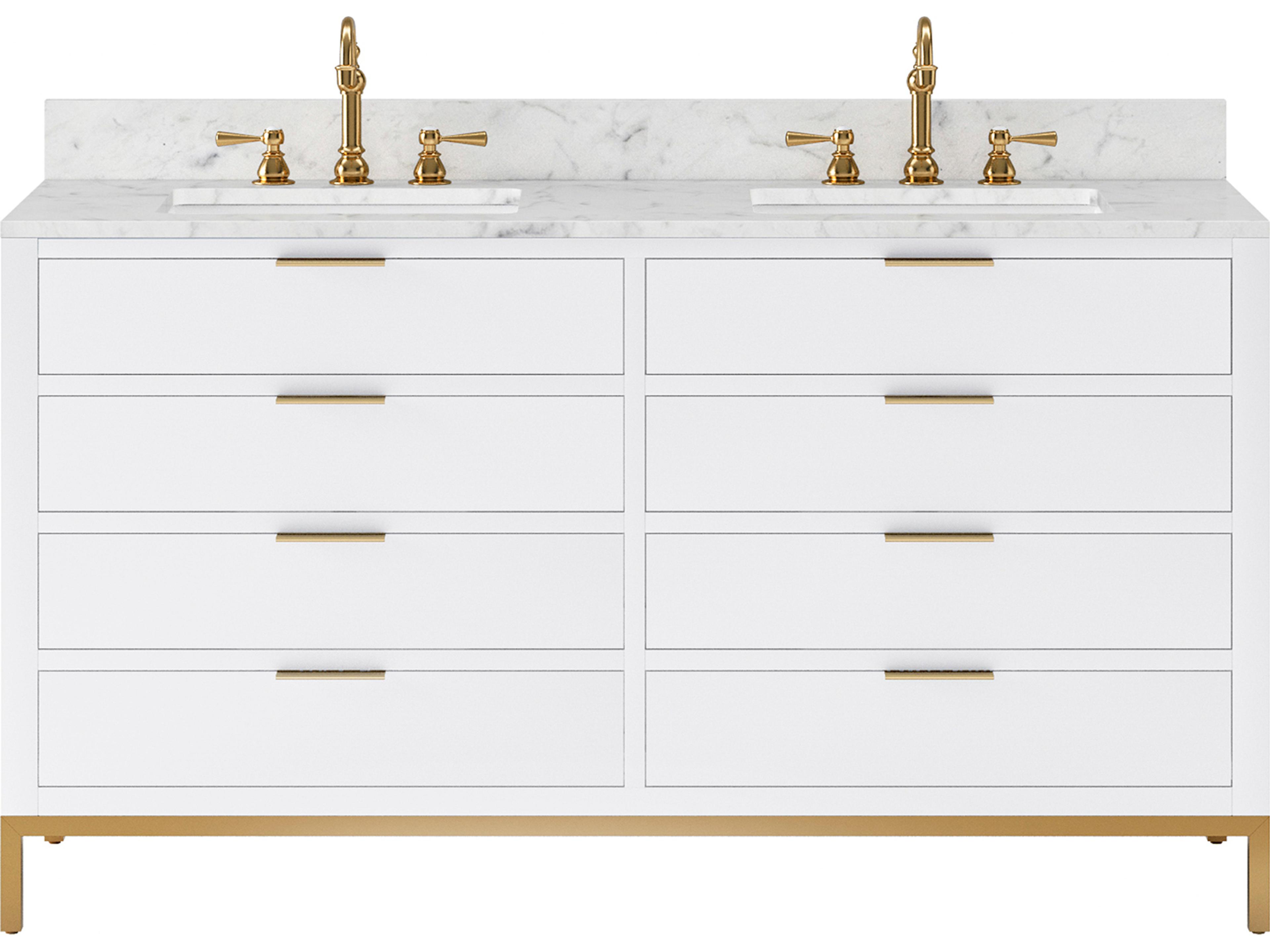 Water Creation Bristol Double Sink Carrara White Marble Countertop Bath Vanity in Pure White