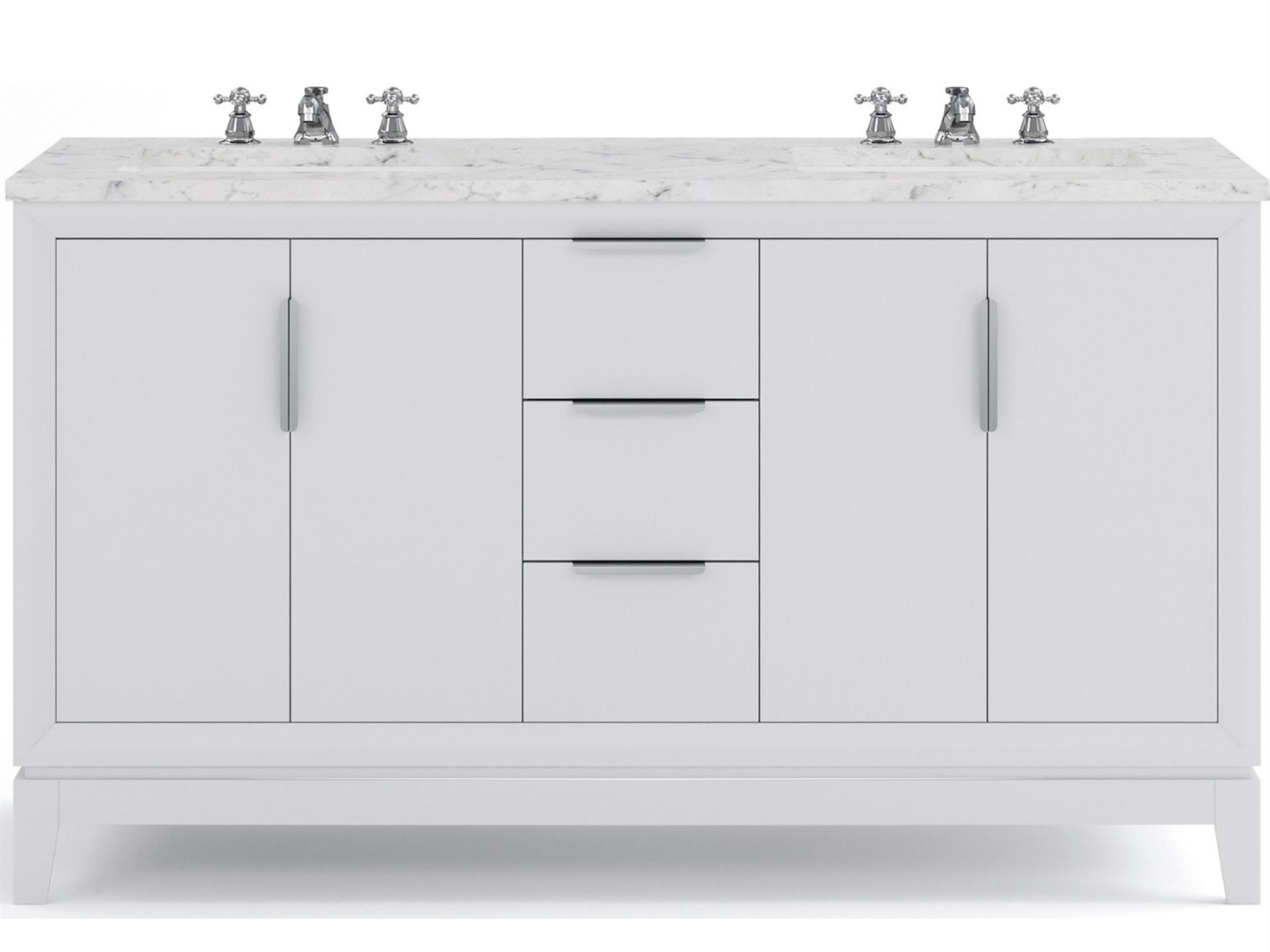Water Creation Elizabeth Double Sink Pre-Assembled Transitional Style Bathroom Vanity With Carrara White Marble Top and Waterfall Faucet