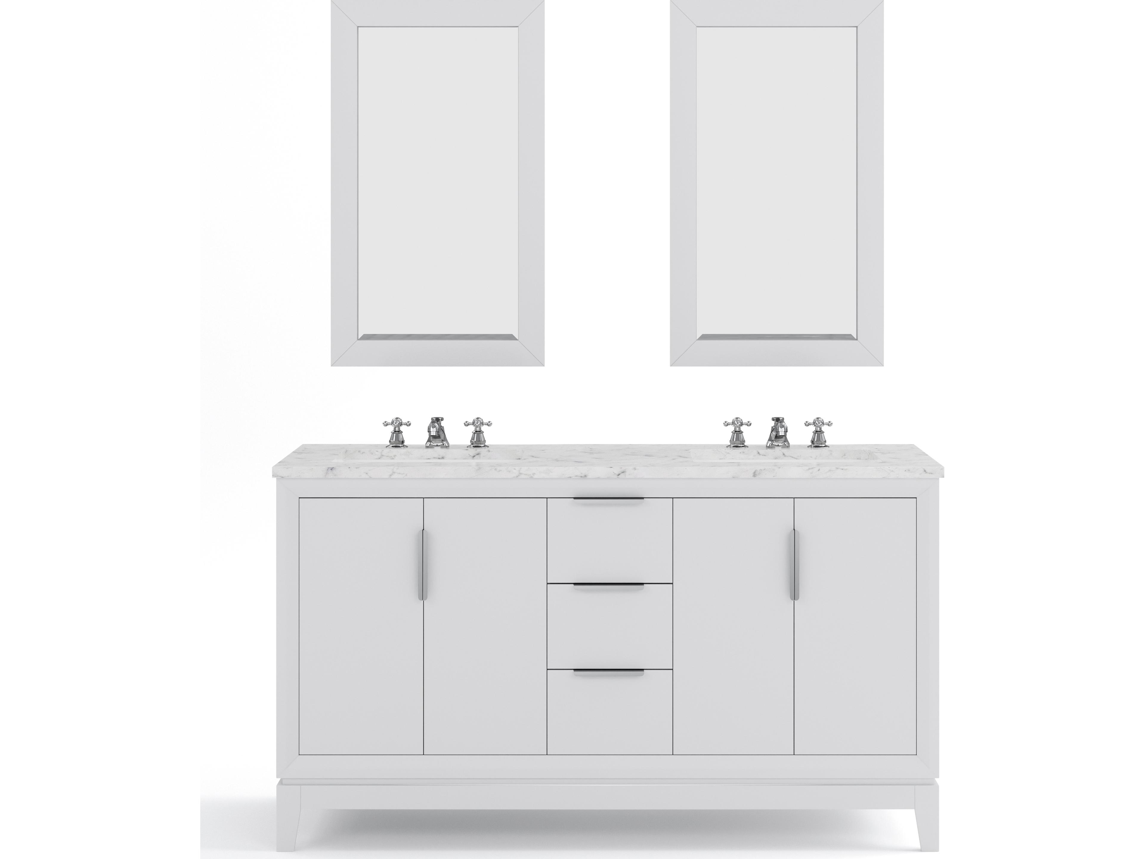 Water Creation Elizabeth Double Sink Pre-Assembled Transitional Style Bathroom Vanity With 3/4" Carrara White Marble Top and Waterfall Faucet