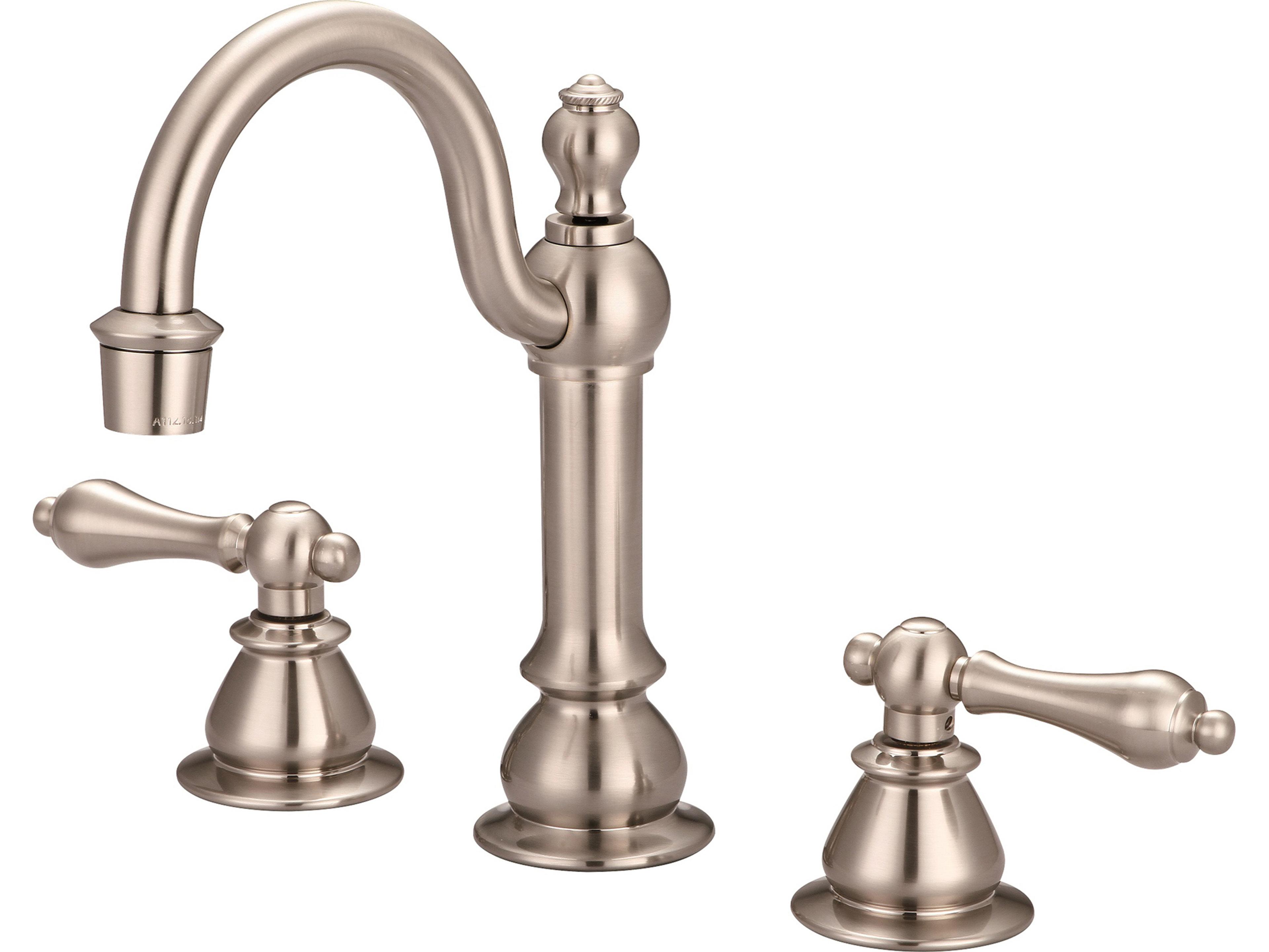 Water Creation Bea Classic Hook Spout Widespread Deck Mount Lavatory Faucets With Pop-Up Drain in Brushed Nickel Finish With Metal Lever Handles