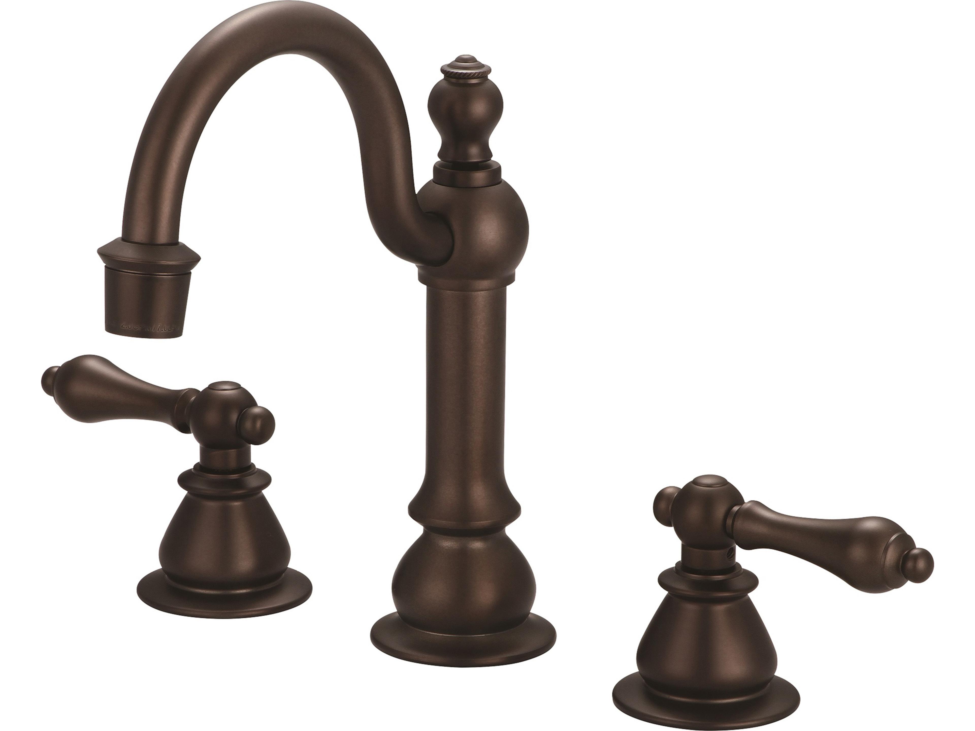 Water Creation Bea Classic Hook Spout Widespread Deck Mount Lavatory Faucets With Pop-Up Drain in Oil-Rubbed Bronze Finish With Metal Lever Handles