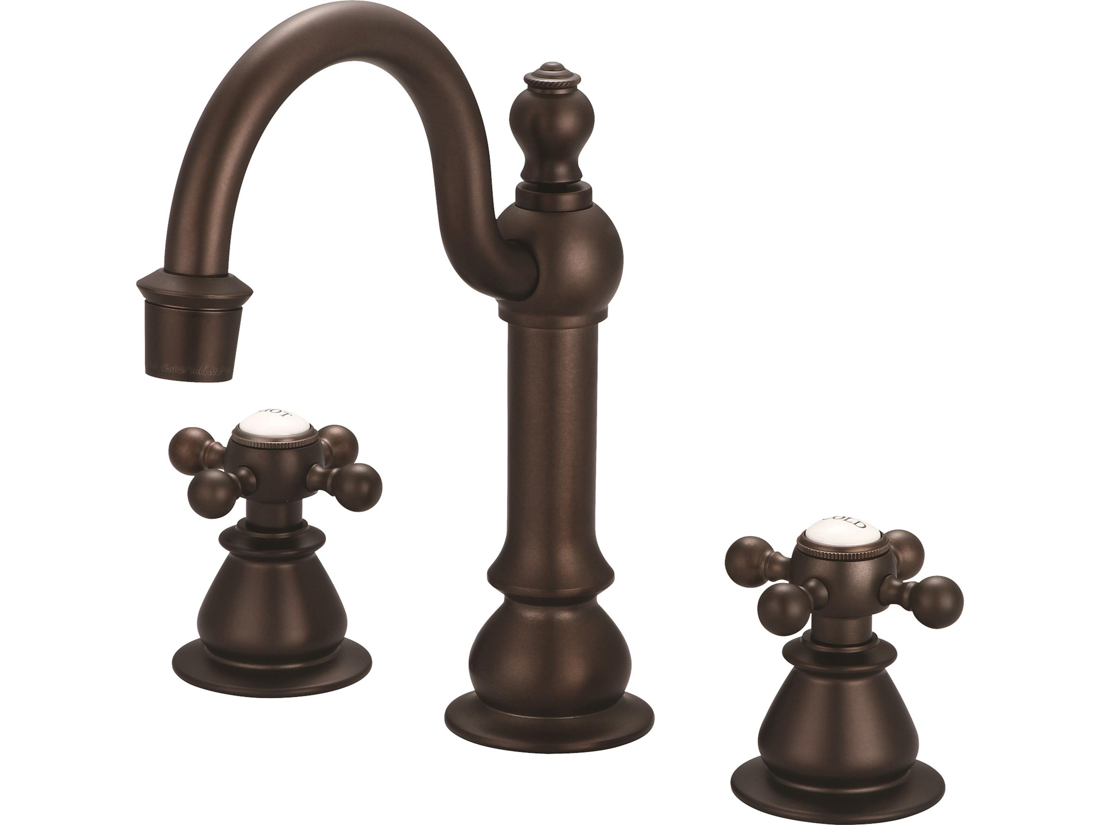 Water Creation Bea Classic Hook Spout Widespread Deck Mount Lavatory Faucets With Pop-Up Drain in Oil-Rubbed Bronze Finish With British Cross Handles