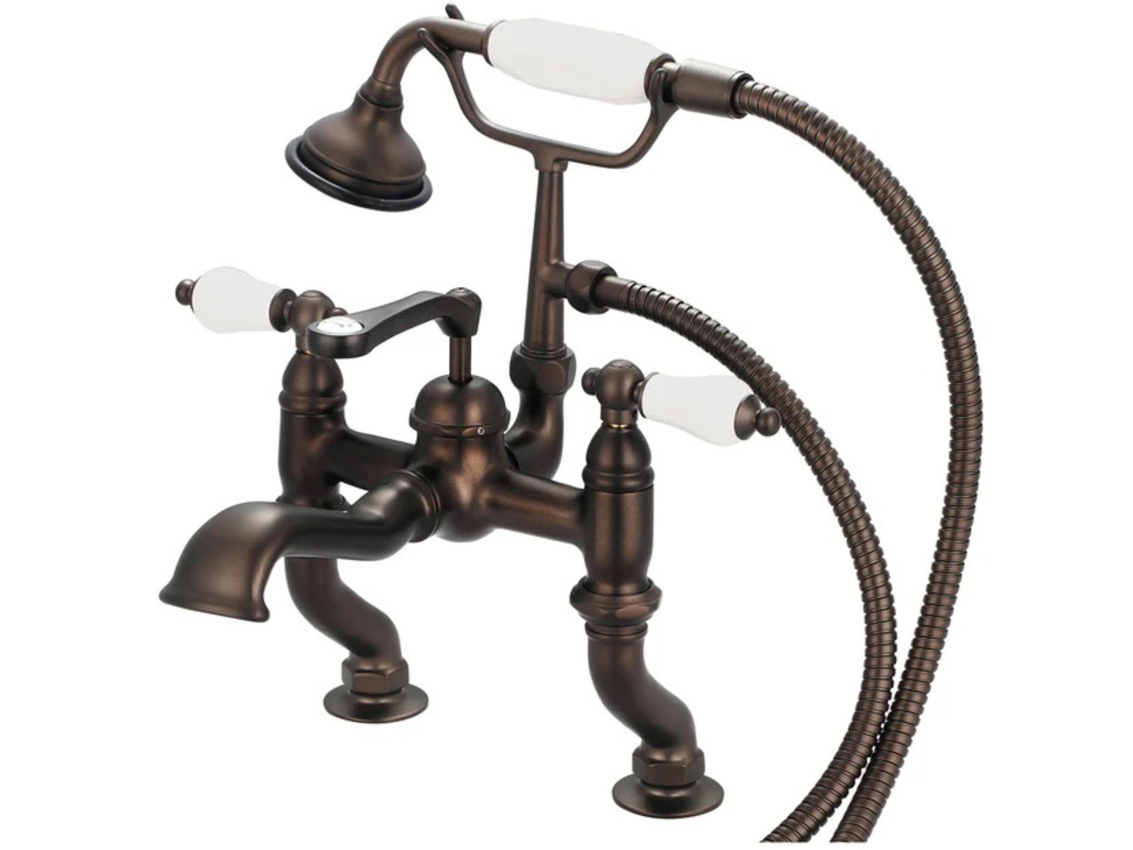 Water Creation Cara 3-Handle Vintage Claw Foot Tub Faucet with Hand Shower and Porcelain Lever Handles in Oil Rubbed Bronze