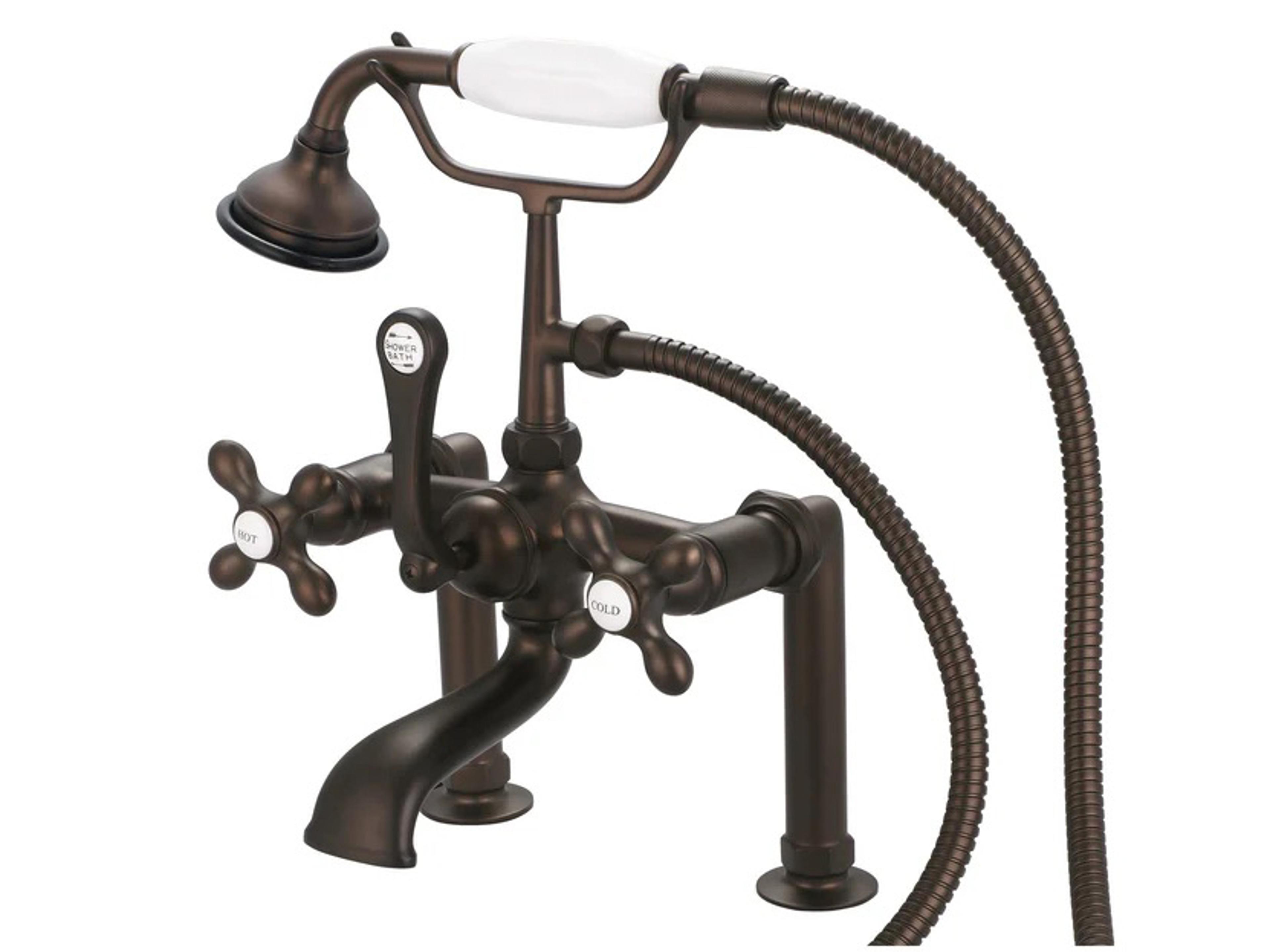 Water Creation Hera 3-Handle Vintage Claw Foot Tub Faucet with Hand Shower and Cross Handles in Oil Rubbed Bronze