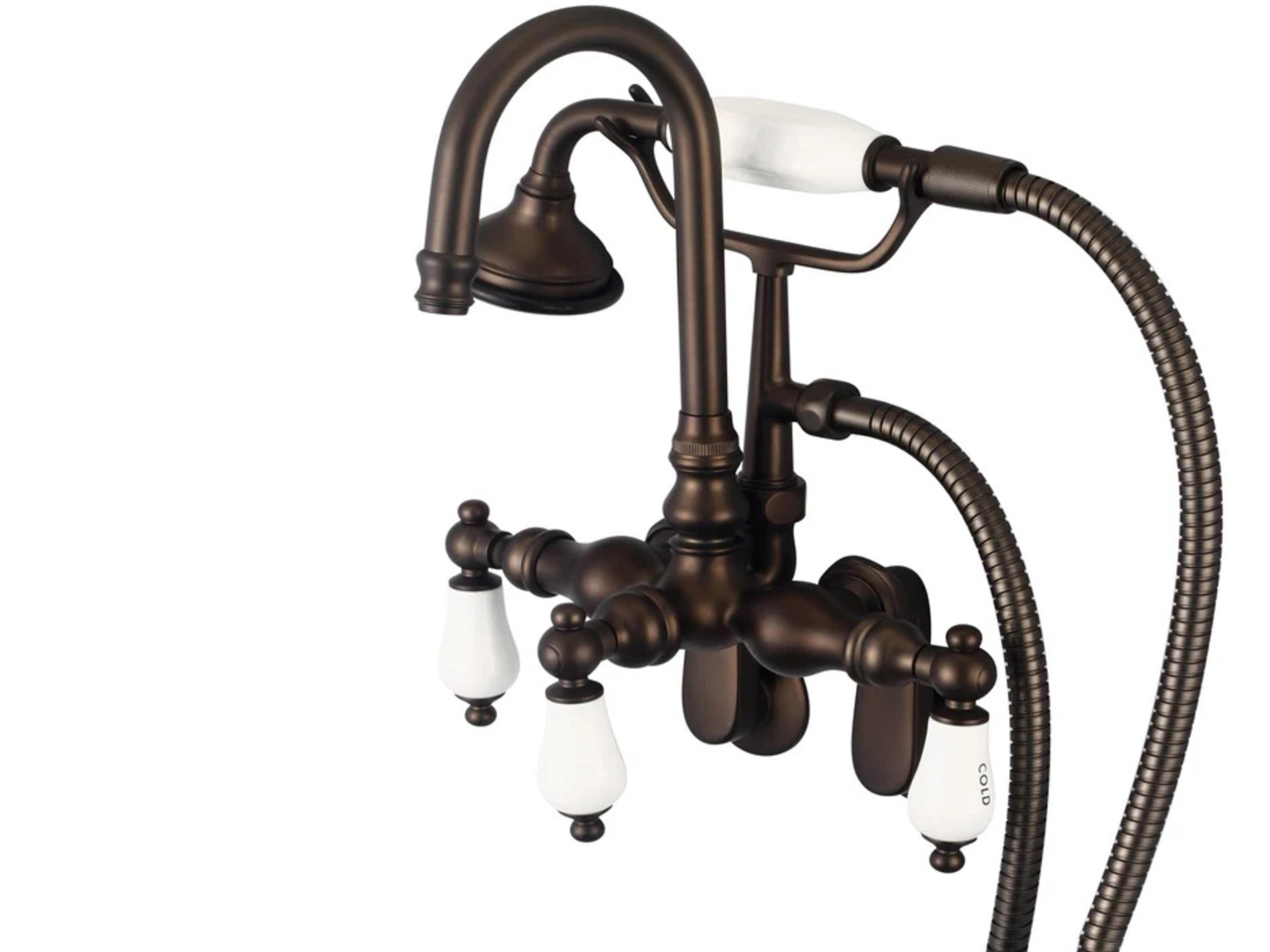 Water Creation Orchid 3-Handle Vintage Claw Foot Tub Faucet with Labeled Porcelain Lever Handles and Hand Shower in Oil Rubbed Bronze