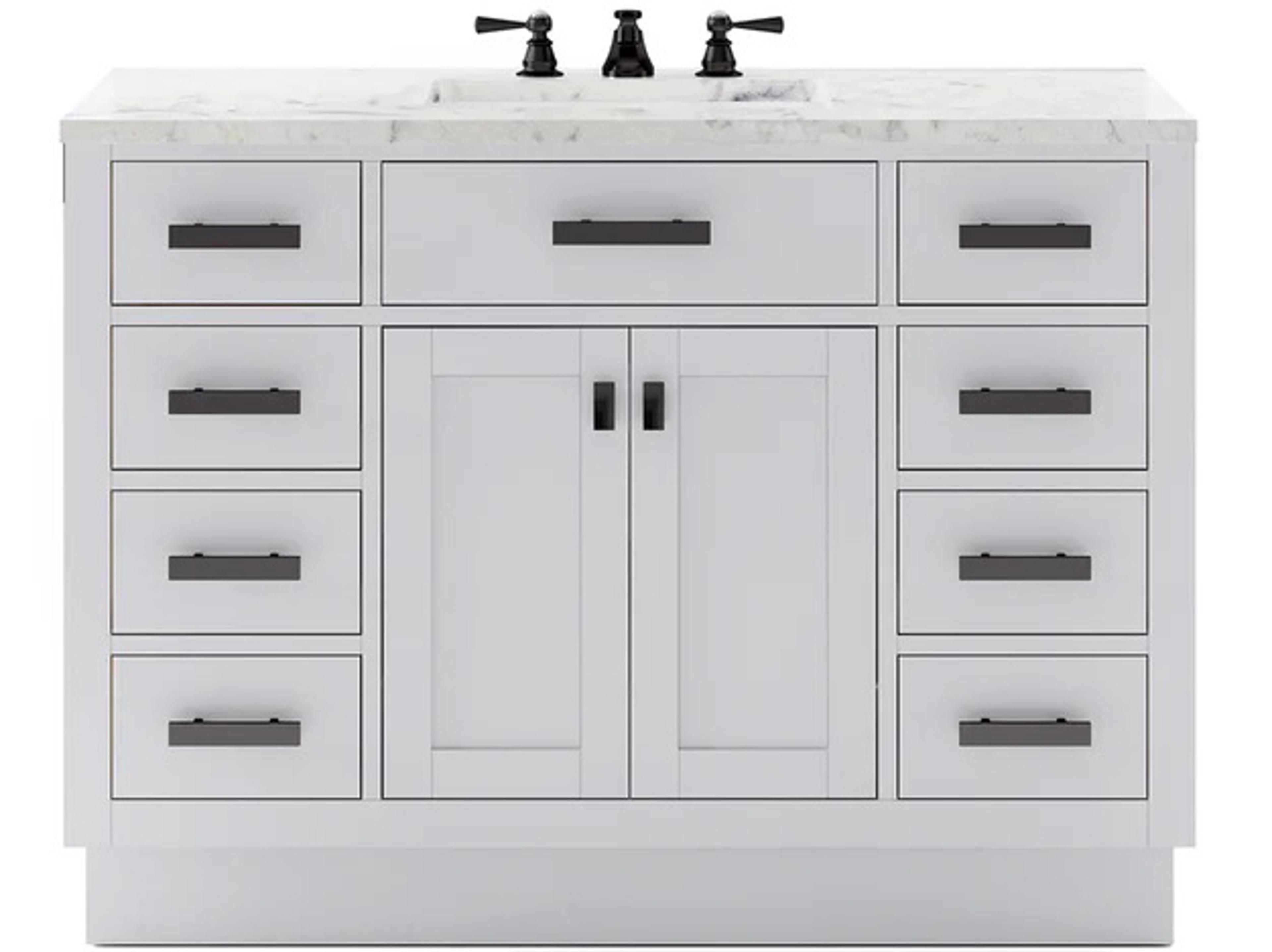 Hartford Single Sink Carrara White Marble Countertop Bath Vanity in Pure White