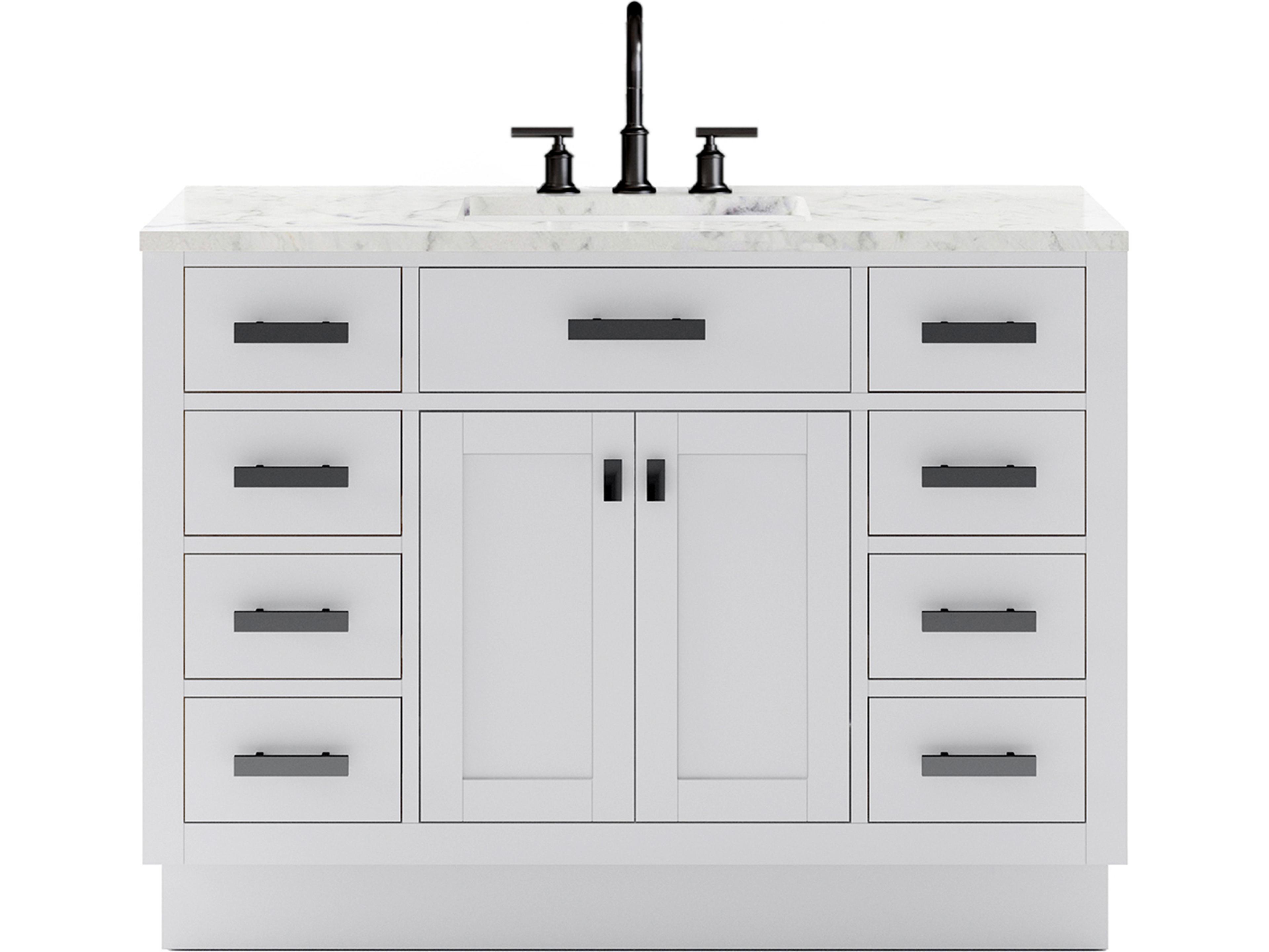 Water Creation Hartford Single Sink Carrara White Marble Countertop Bath Vanity in Pure White