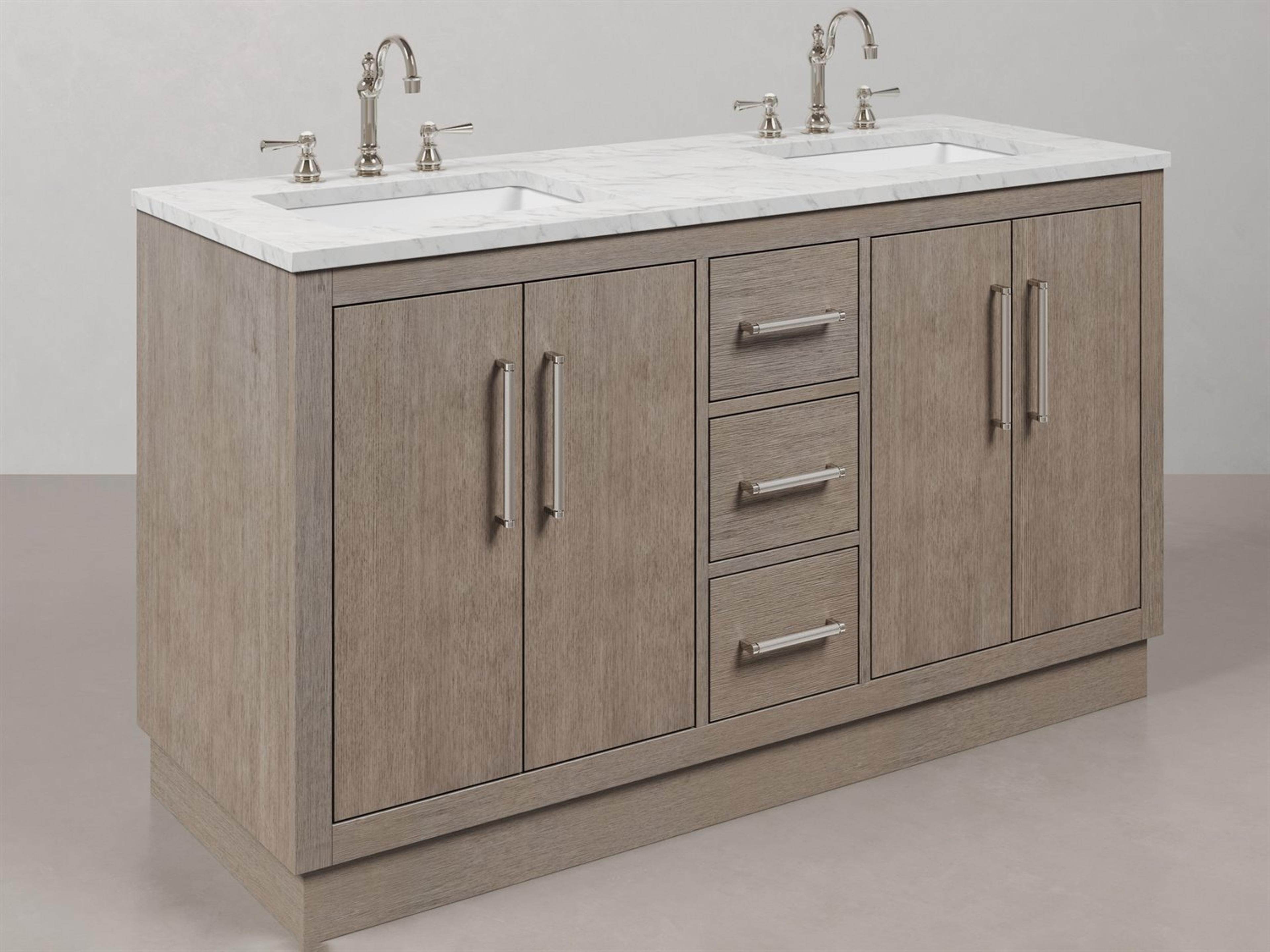 Water Creation Hugo Vanity in Grey Oak with Chrome Hardware and Hook Faucets