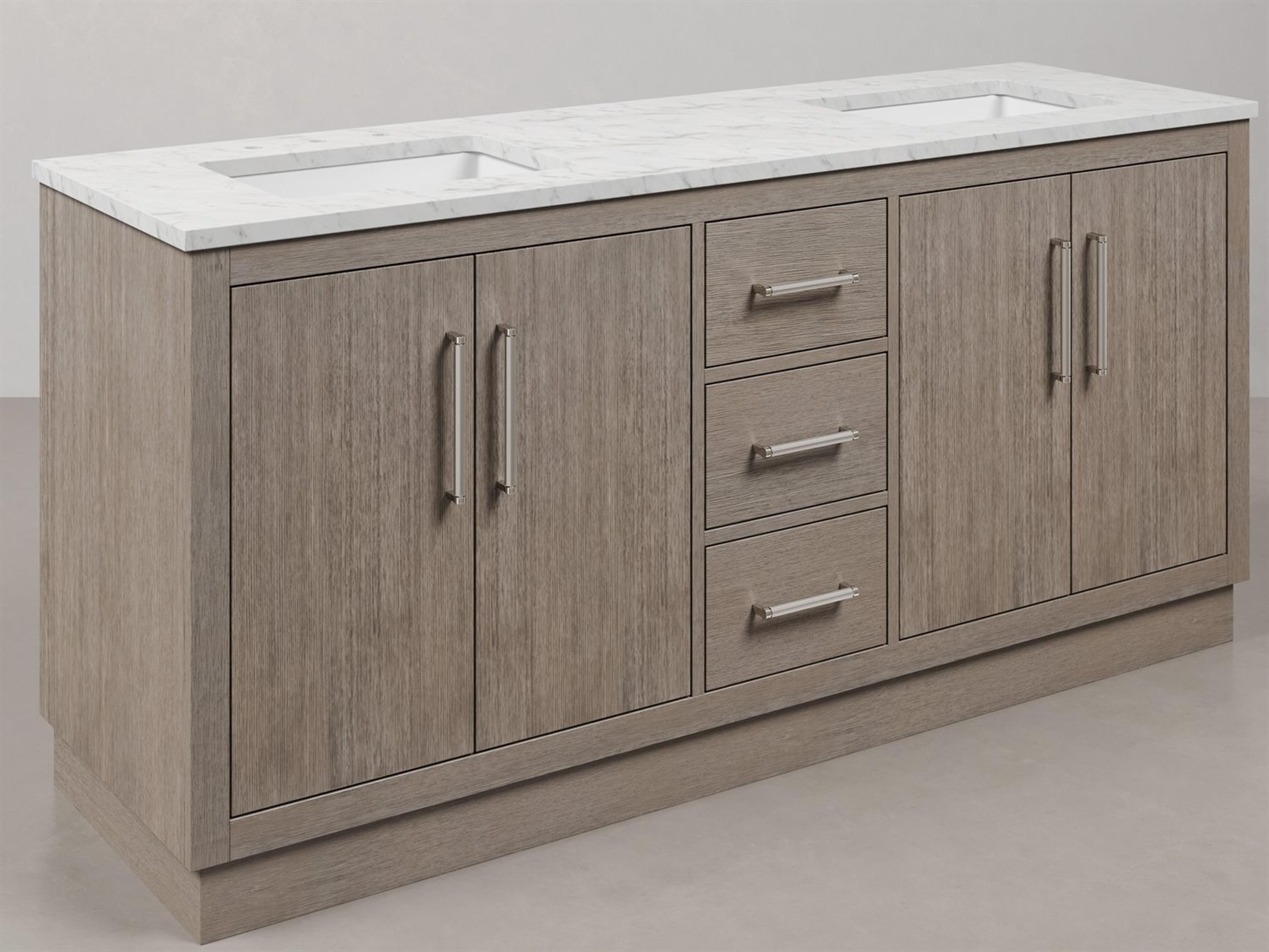 Water Creation Hugo Vanity Double Sink Carrara White Marble Countertop Bath Vanity in Grey Oak with Chrome Hardware and Rectangular Mirrors (S)