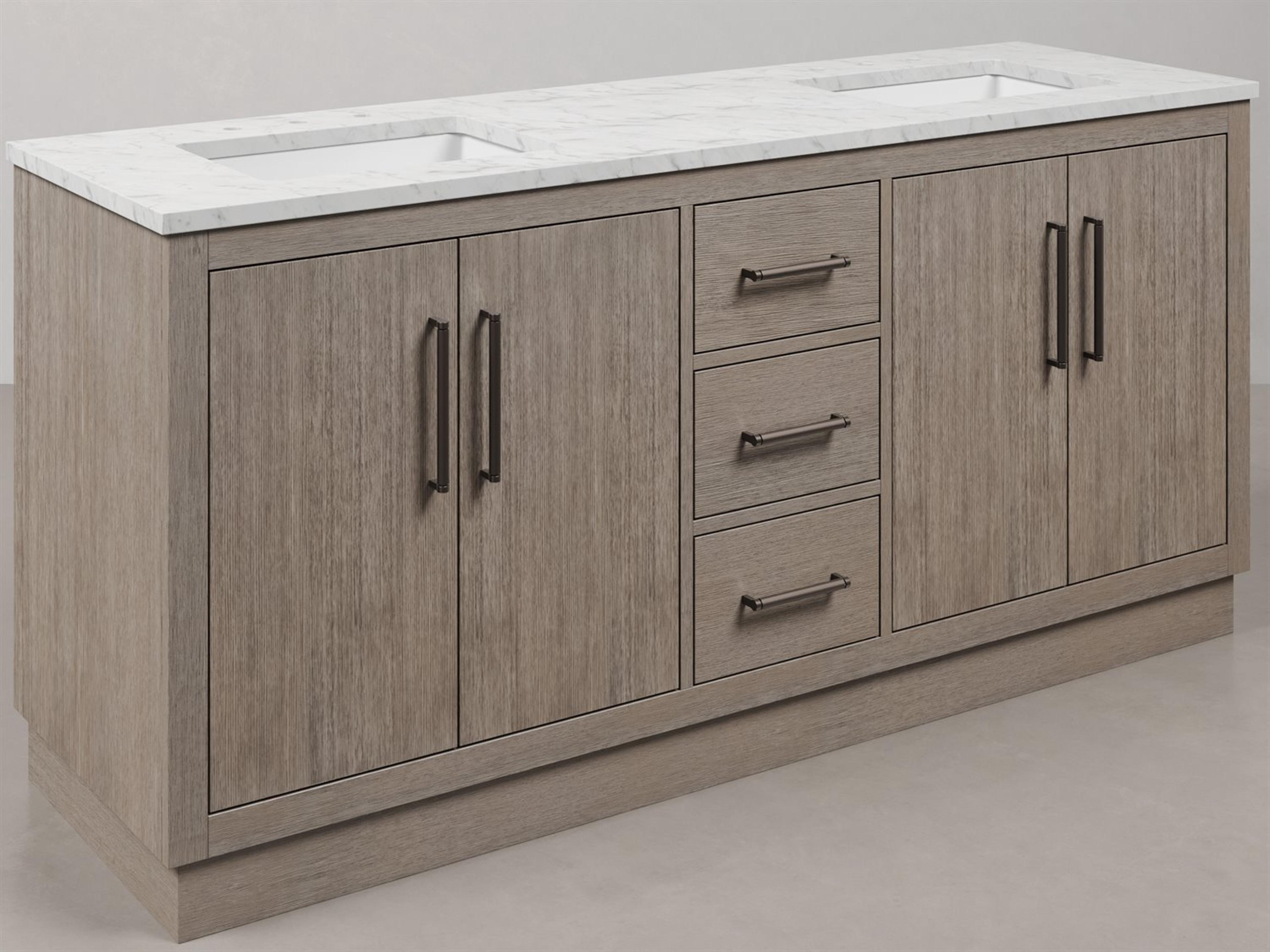Water Creation Hugo Vanity Single Sink Carrara White Marble Countertop Vanity in Grey Oak