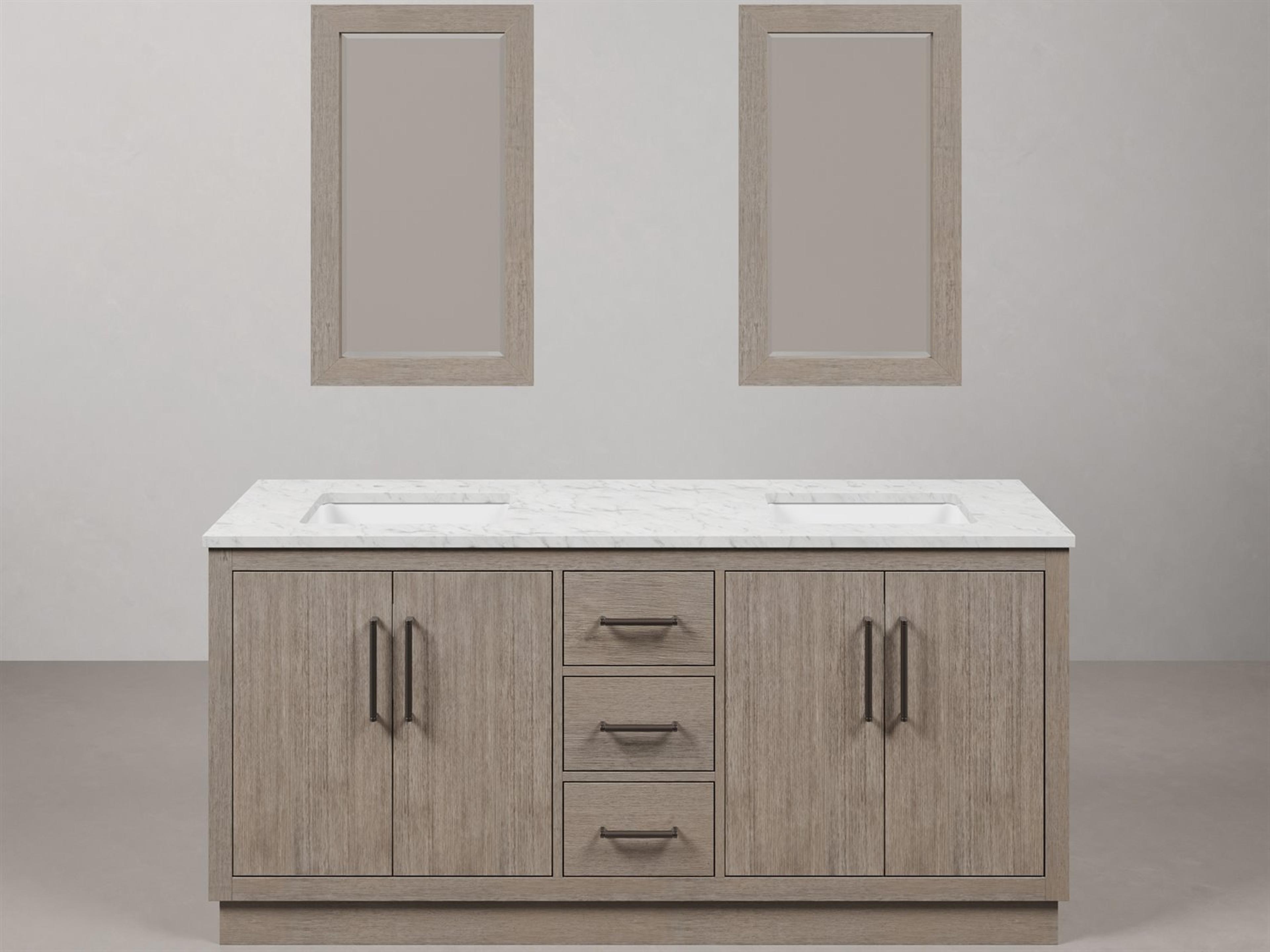 Water Creation Hugo Vanity Single Sink Carrara White Marble Countertop Vanity in Grey Oak with Mirror