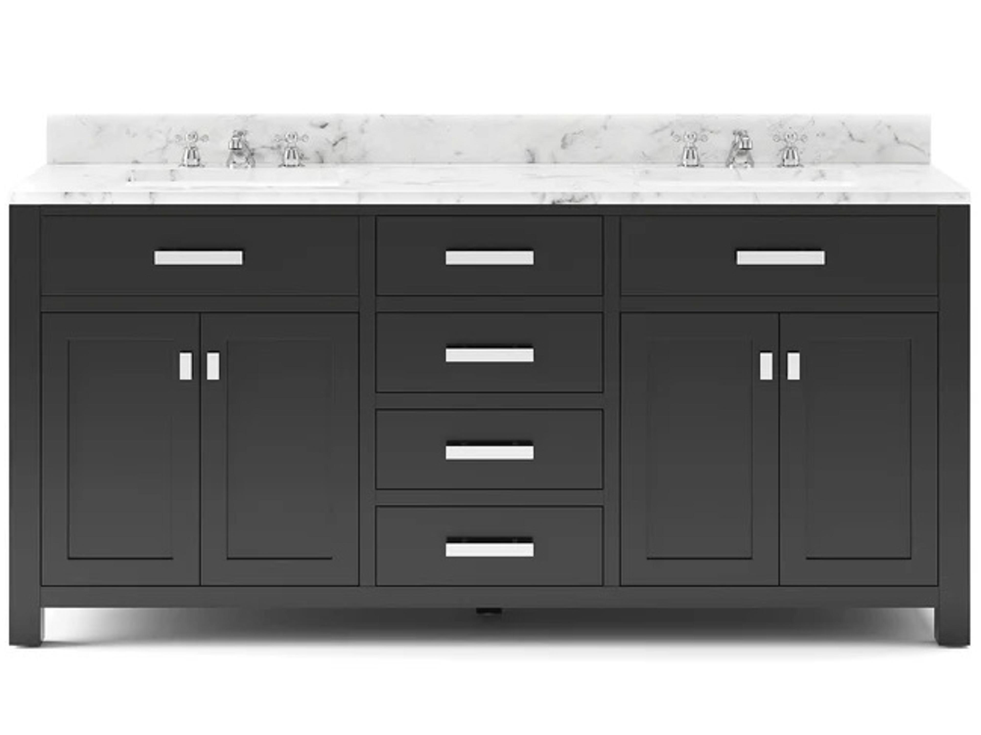 Water Creation Madison Double Sink Carrara White Marble Countertop Bath Vanity in Espresso with Chrome Hardware and Classic Faucets