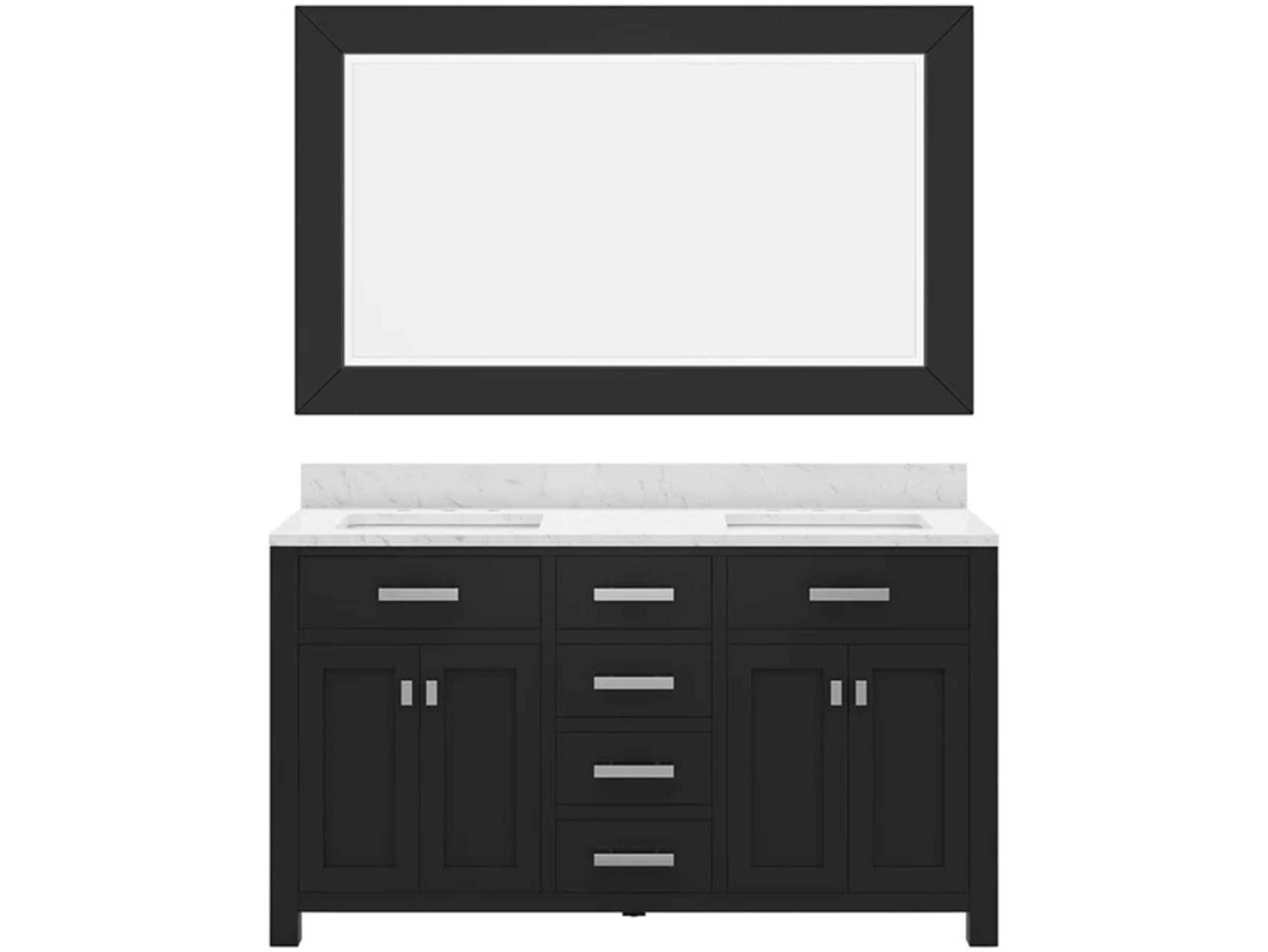 Water Creation Madison Double Sink Carrara White Marble Countertop Bath Vanity in Espresso with Rectangular Mirror (L)