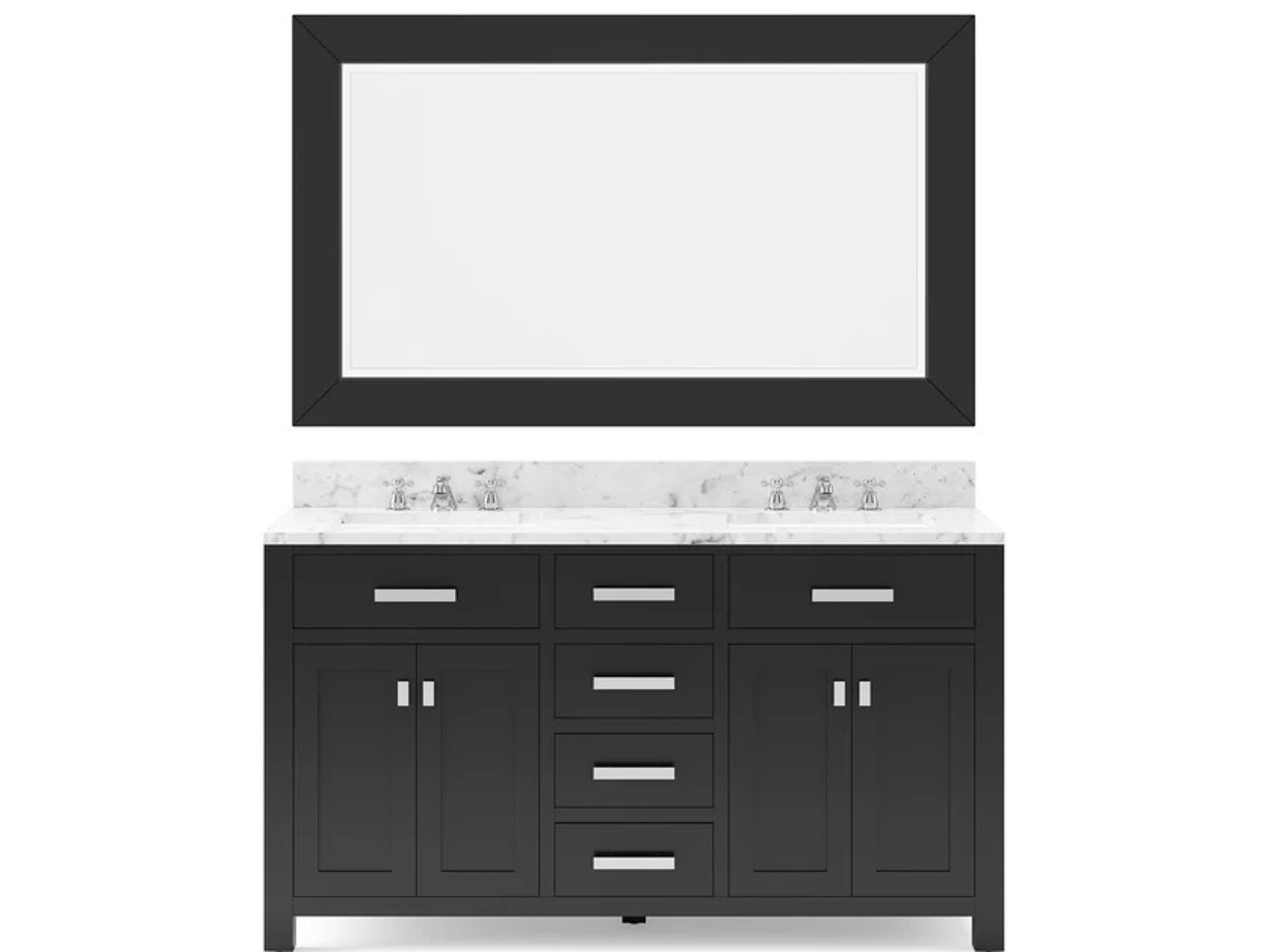 Water Creation Madison Double Sink Carrara White Marble Countertop Bath Vanity in Espresso with Chrome Hardware, Classic Faucets and Rectangular Mirror (L)