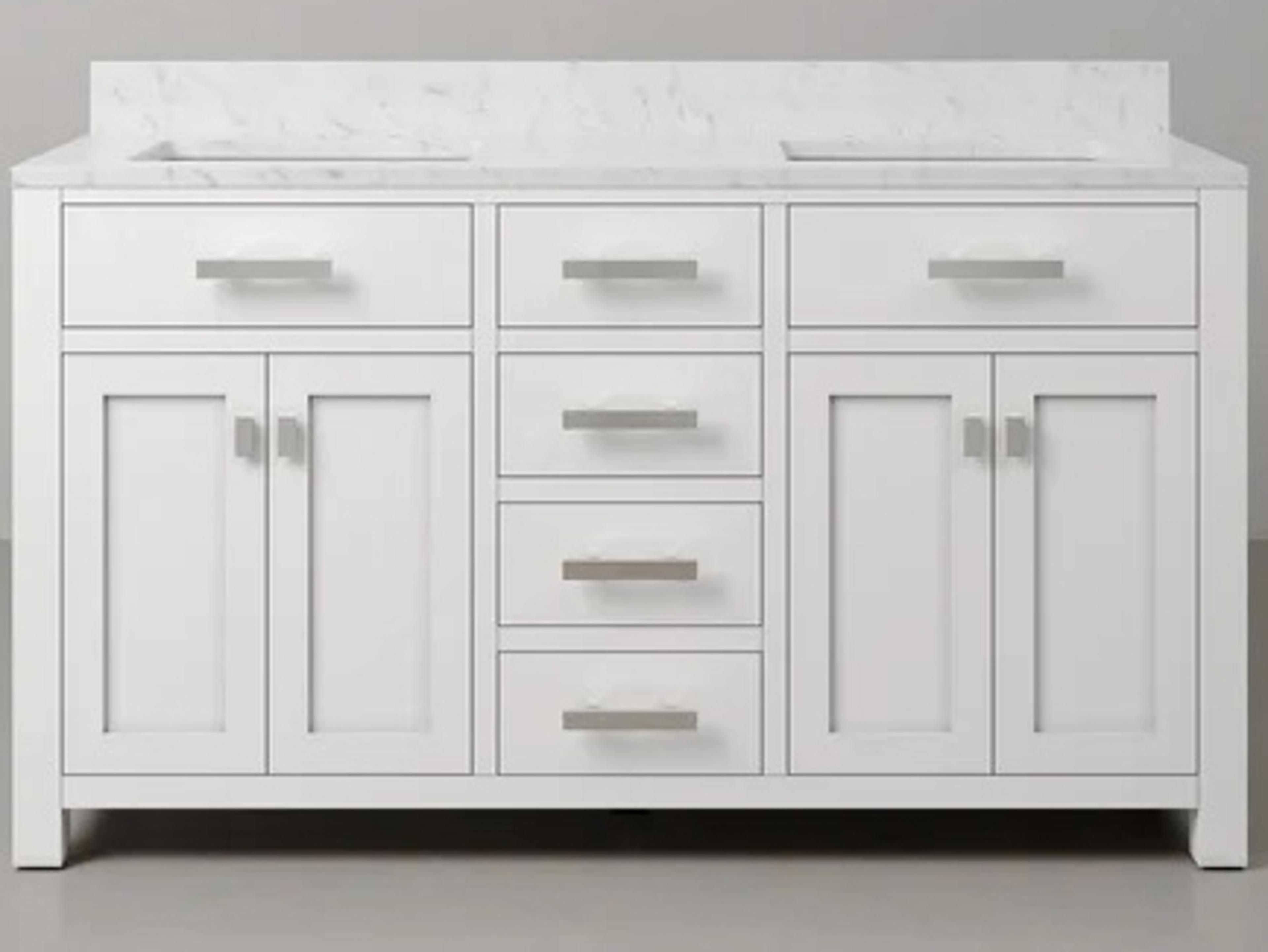 Water Creation Madison Double Sink Carrara White Marble Countertop Bath Vanity in Pure White