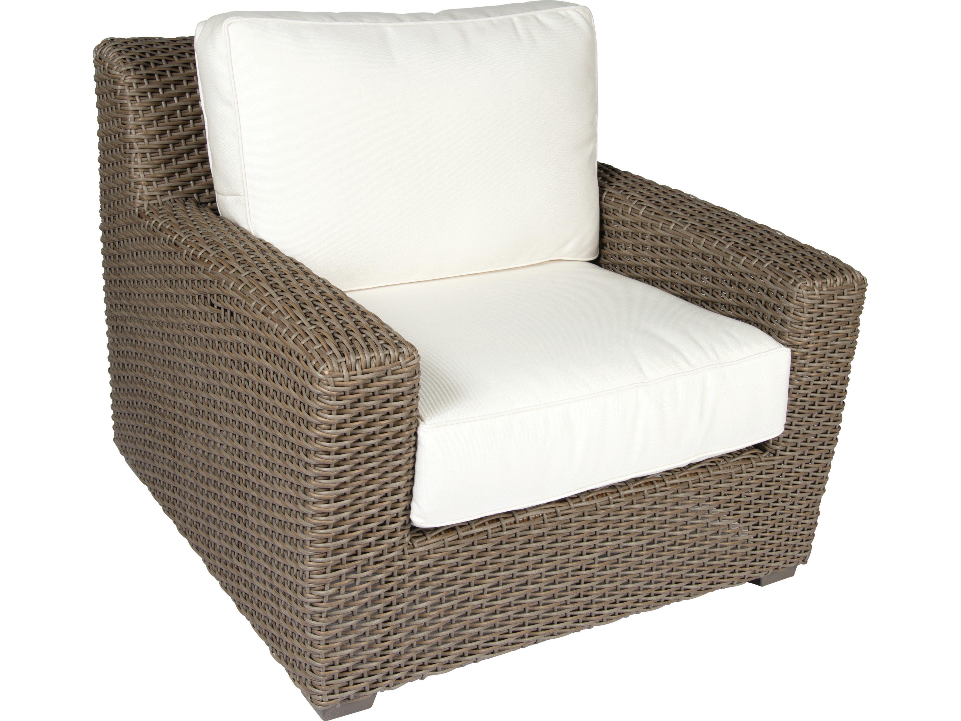 Woodard Whitecraft Augusta Wicker Aged Teak Outdoor Patio Lounge Chair