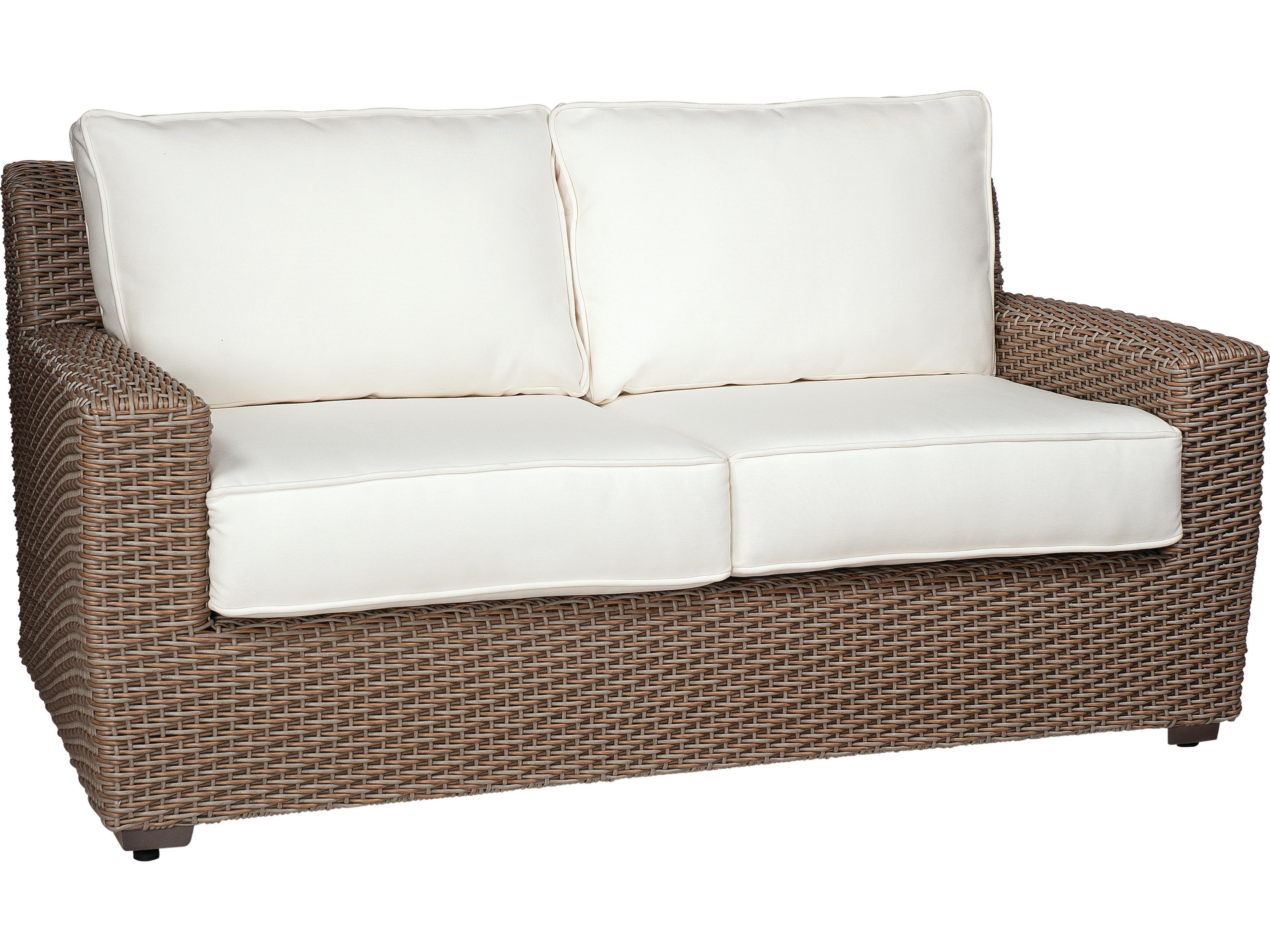 Woodard Whitecraft Augusta Wicker Aged Teak Patio Loveseat