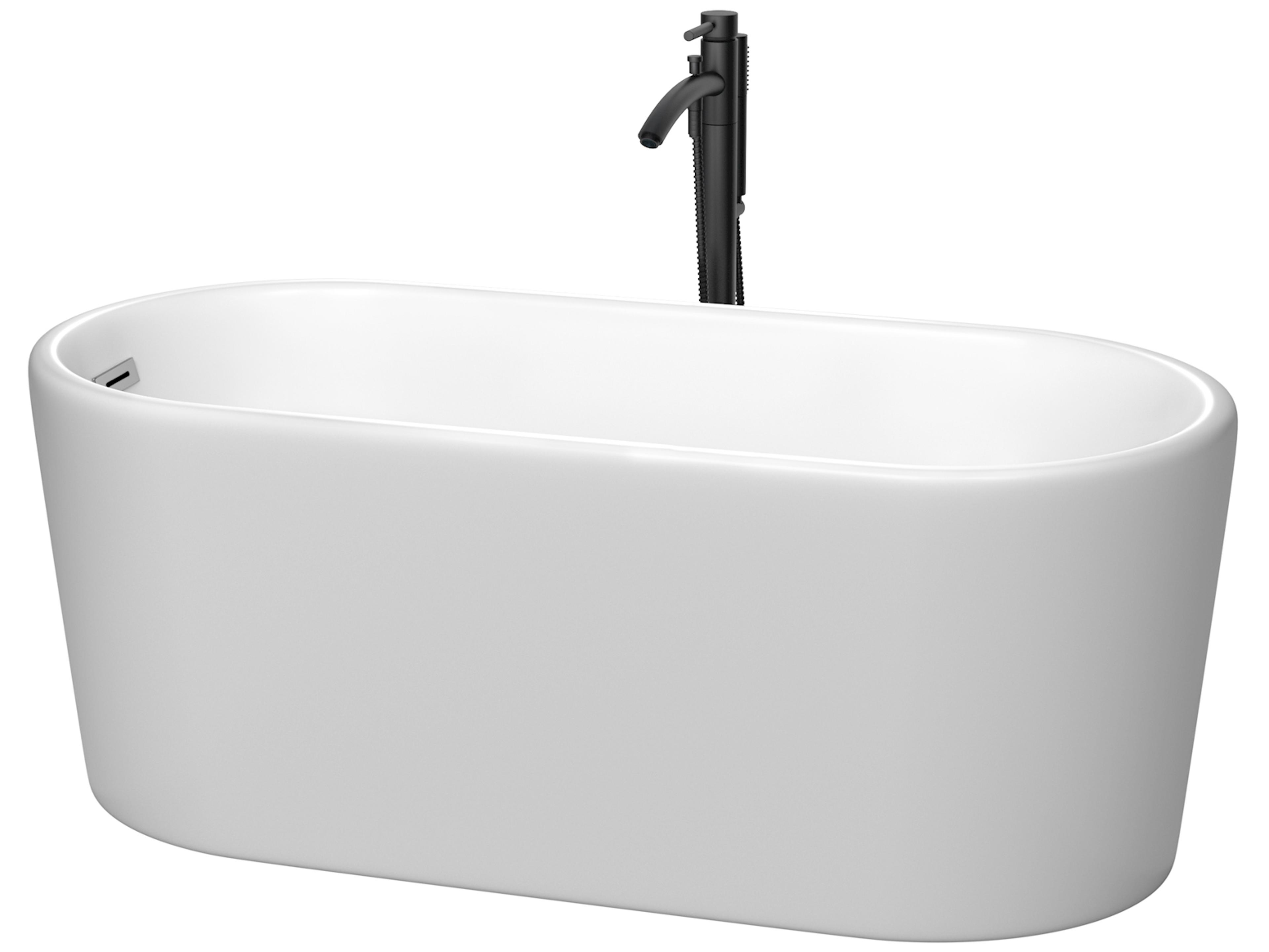Wyndham Collection Ursula Matte White Bathtub with Polished Chrome Trim and Floor Mounted Faucet