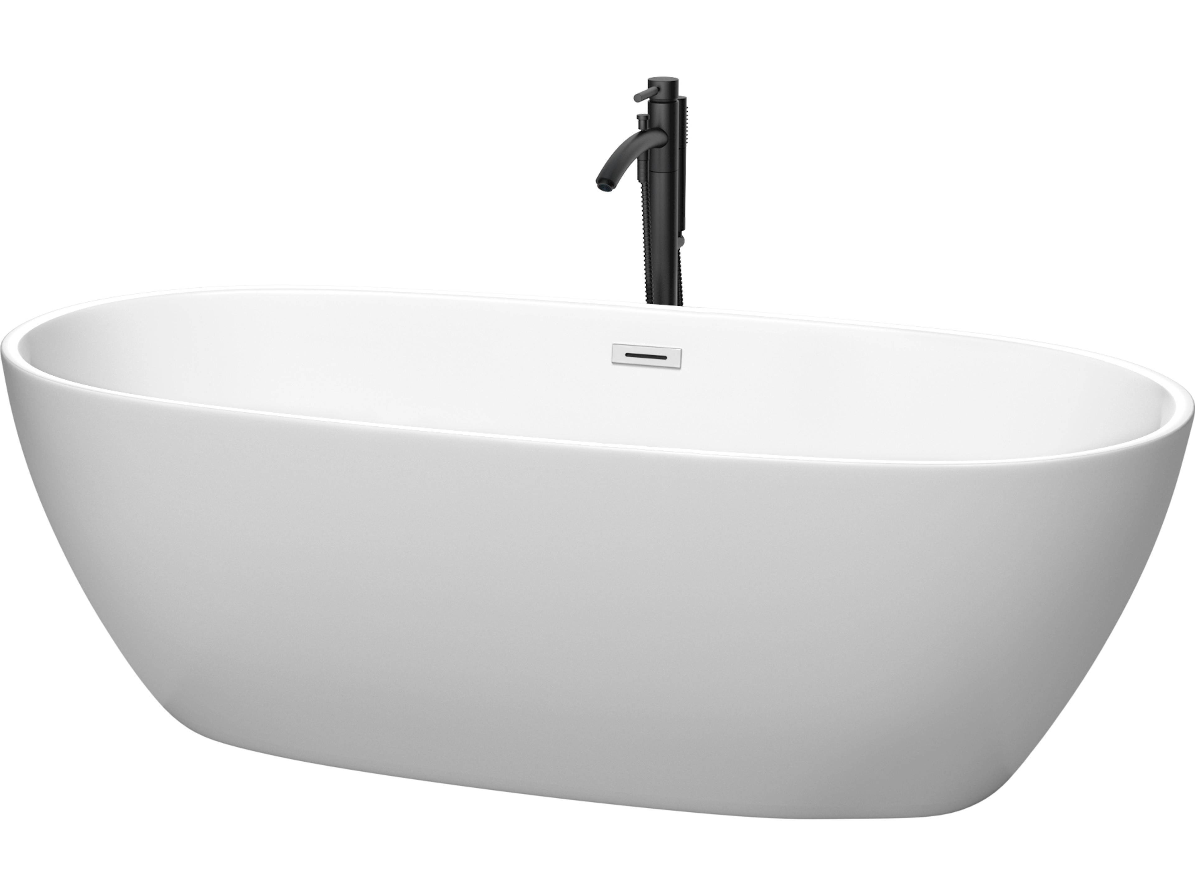 Wyndham Collection Juno Matte White Bathtub with Polished Chrome Trim and Floor Mounted Faucet