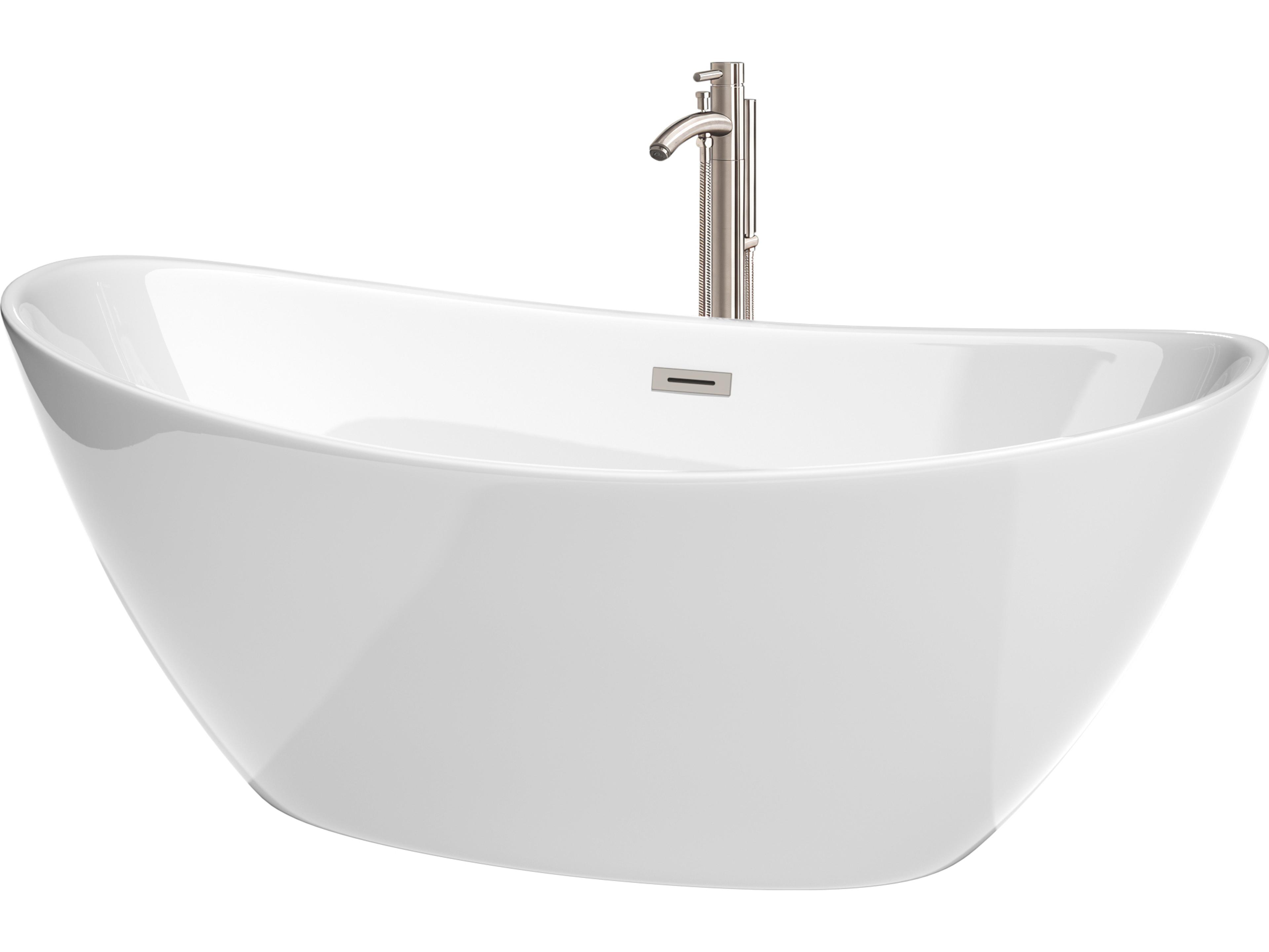 Wyndham Collection Dorrit White Bathtub with Floor Mounted Faucet, Drain and Overflow Trim