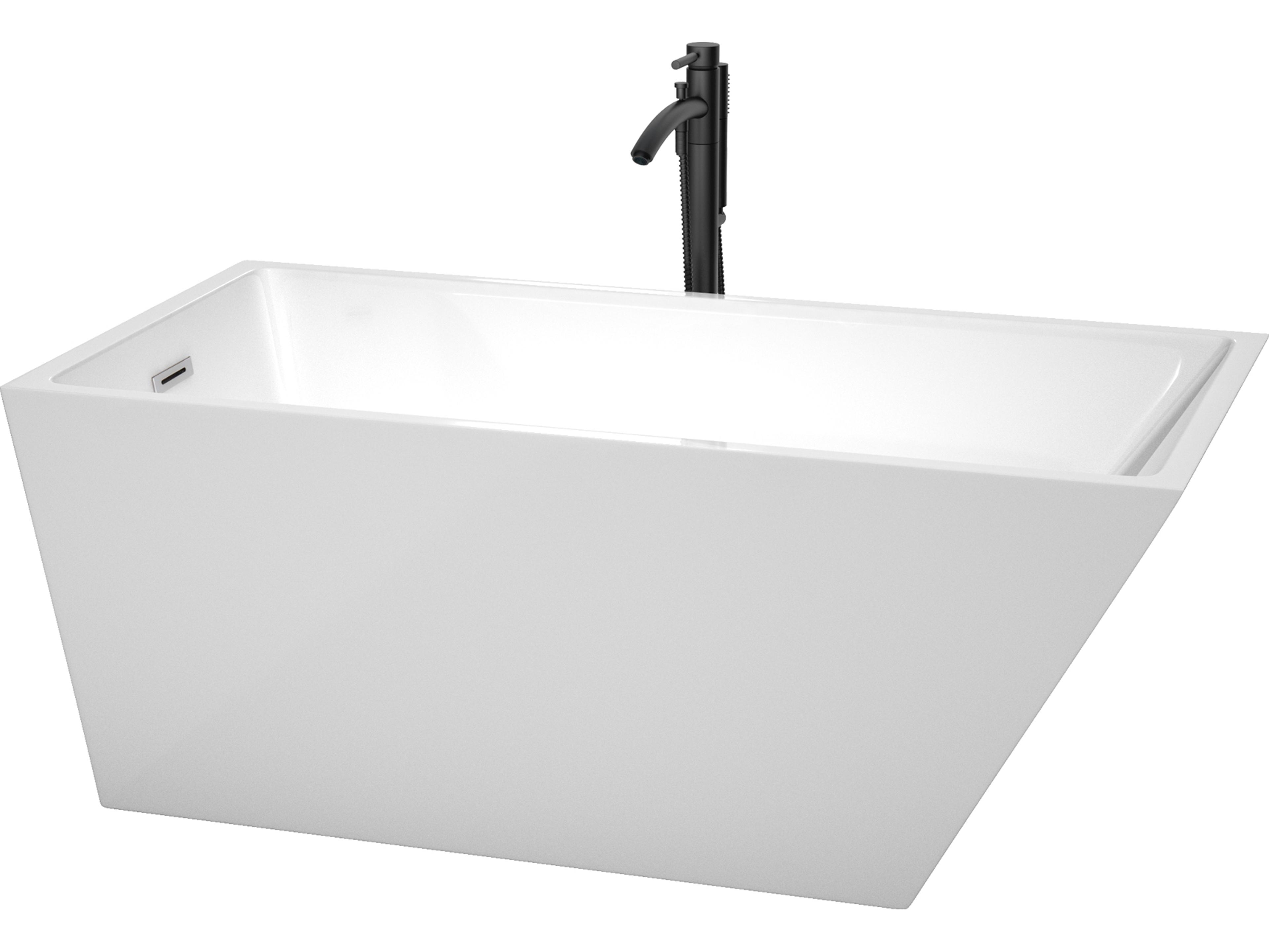 Wyndham Collection Hannah White Bathtub with Polished Chrome Trim and Floor Mounted Faucet