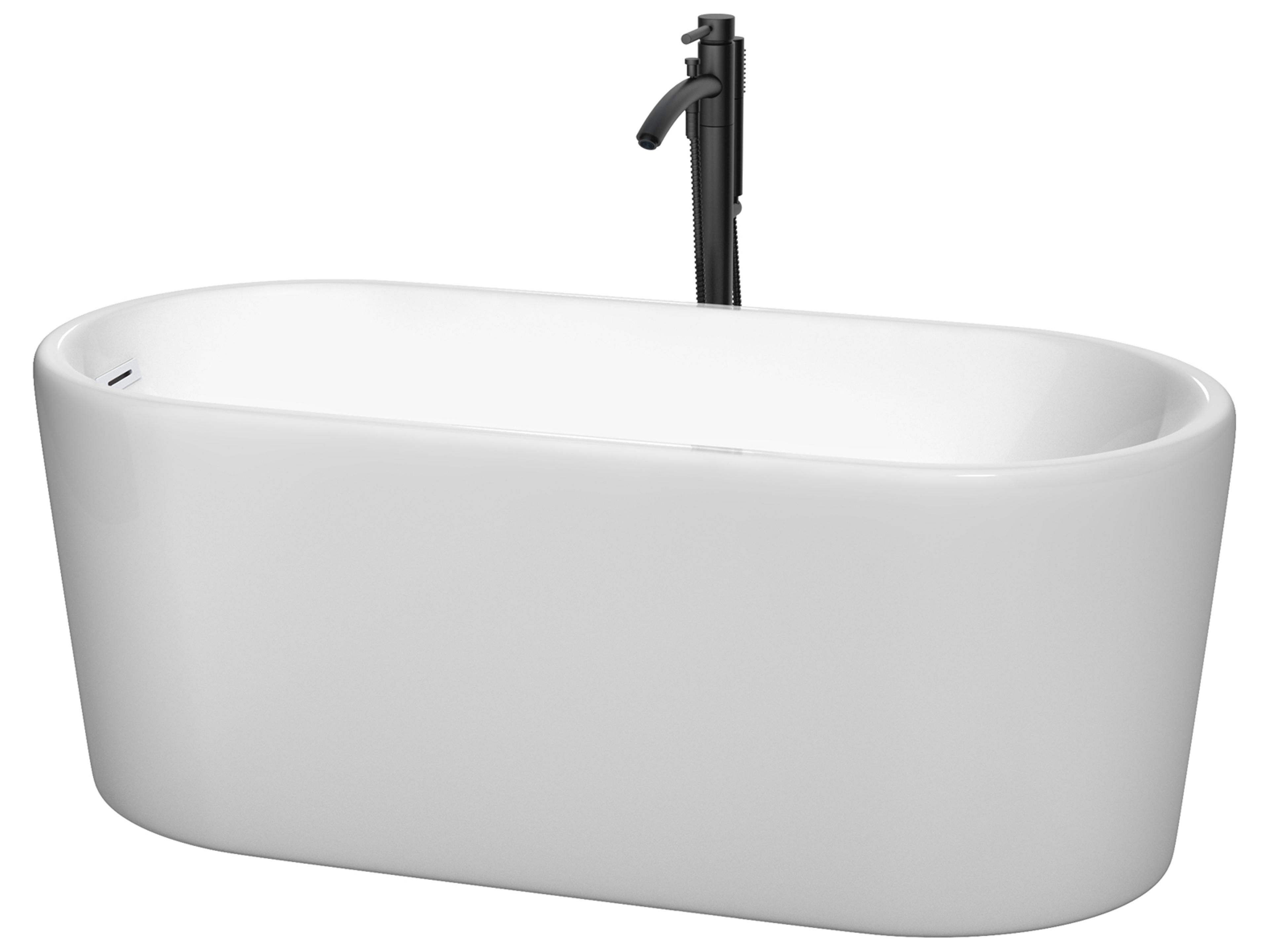 Wyndham Collection Ursula White Bathtub with Shiny White Trim and Floor Mounted Faucet