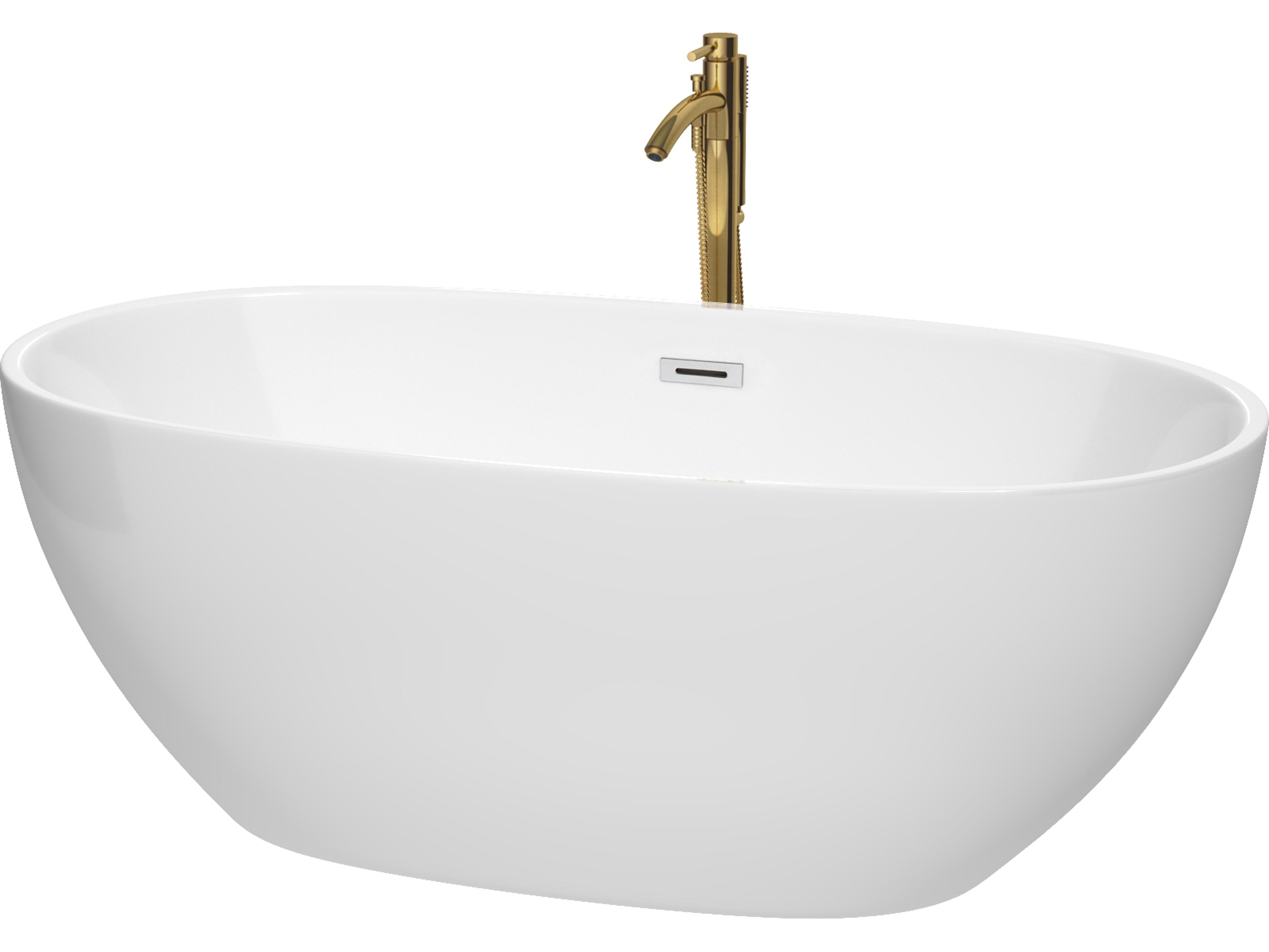 Wyndham Collection Juno White Bathtub with Polished Chrome Trim and Floor Mounted Faucet